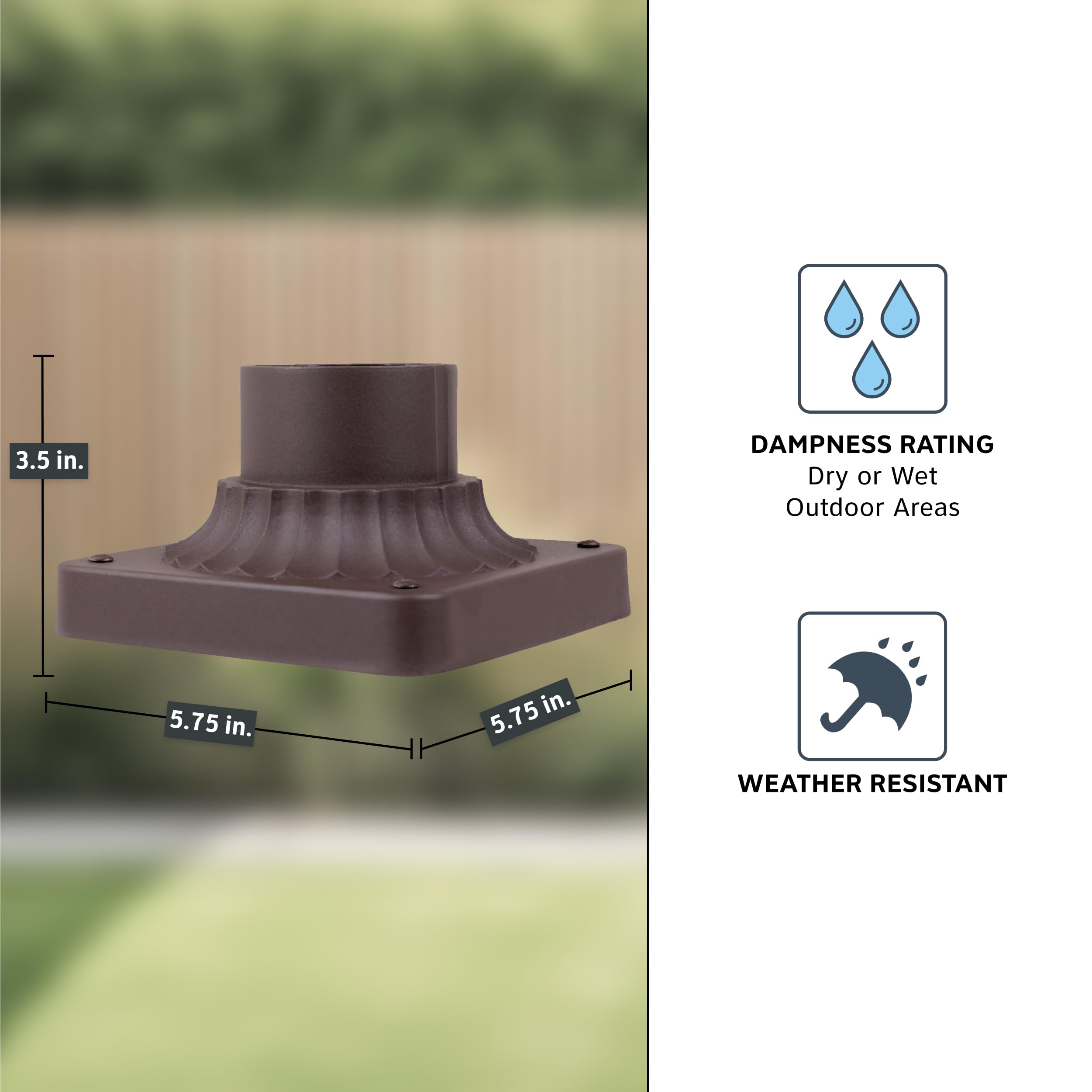 DESIGNERS FOUNTAIN Outdoor Post Light Base, 5.75 Inch Pier Mount, Cast Aluminum, Oil Rubbed Bronze, Model 1916-ORB