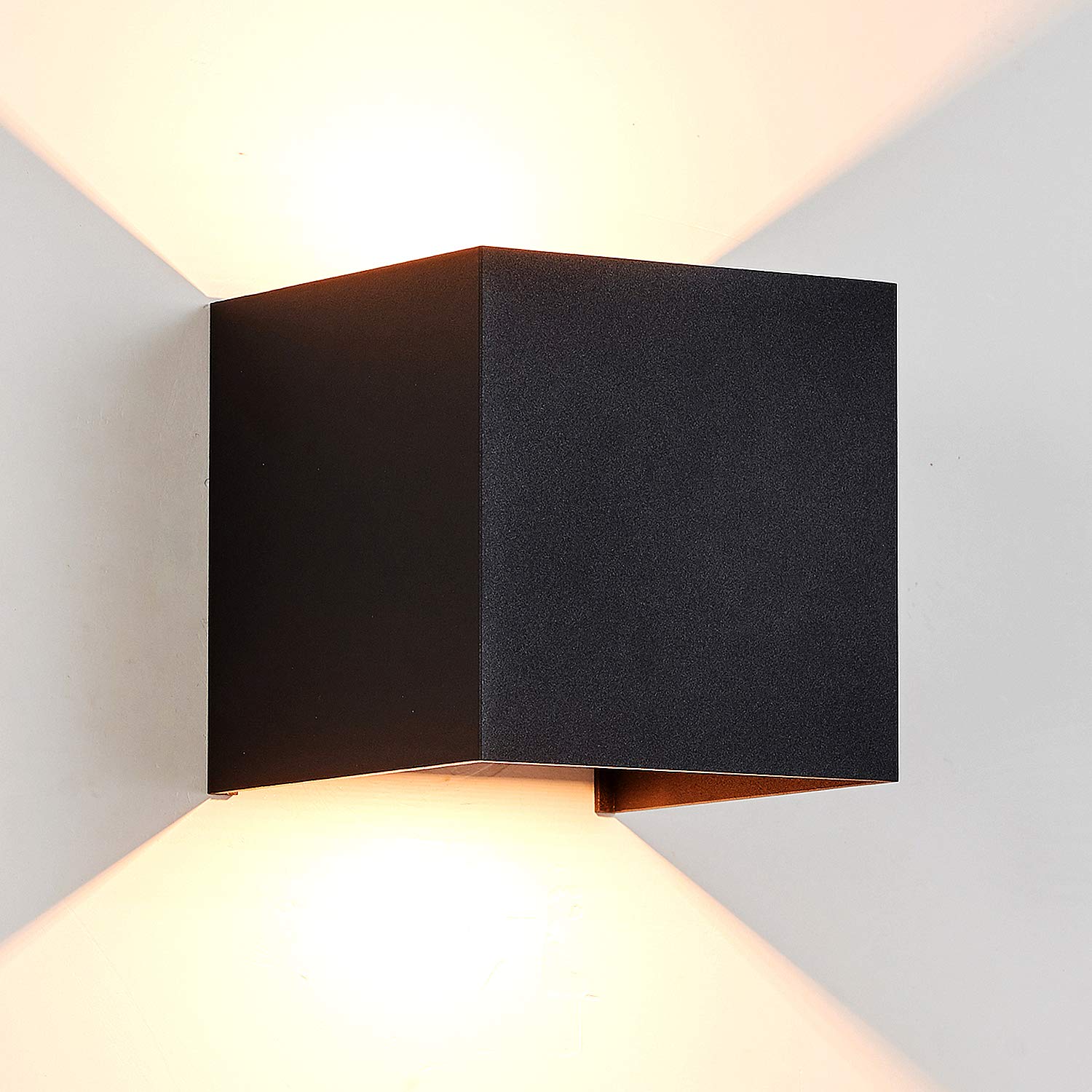 LANFU Aluminum 40W 3000K Cube Square Indoor Outdoor IP65 Waterproof Wall Lights Black Modern Wall Sconce LED Lighting Fixture Bl