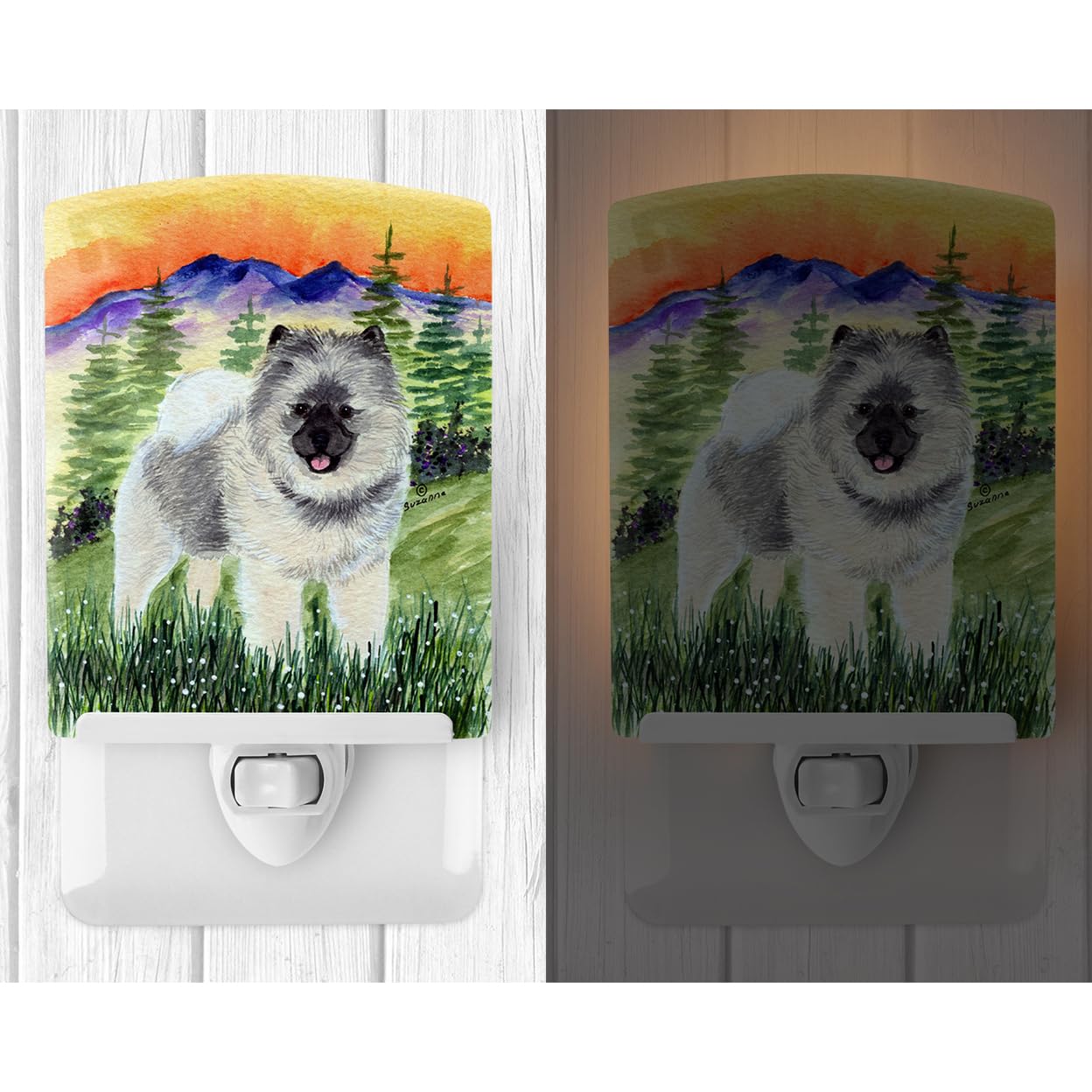 Caroline'S Treasures Ss8192Cnl Keeshond Ceramic Night Light Compact, Ul-Certified, Ideal For Bedroom, Bathroom, Nursery, Hallway, Kitchen, 6X4X3, Multicolor