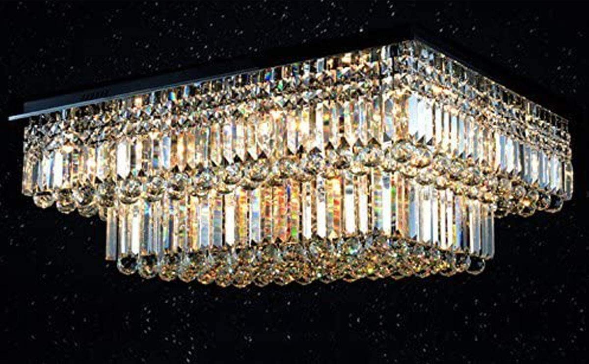 Siljoy Large Crystal Chandelier, 2-Tier Raindrop Design, L35.4 x W27.6, Silver, Model Siljoy-415