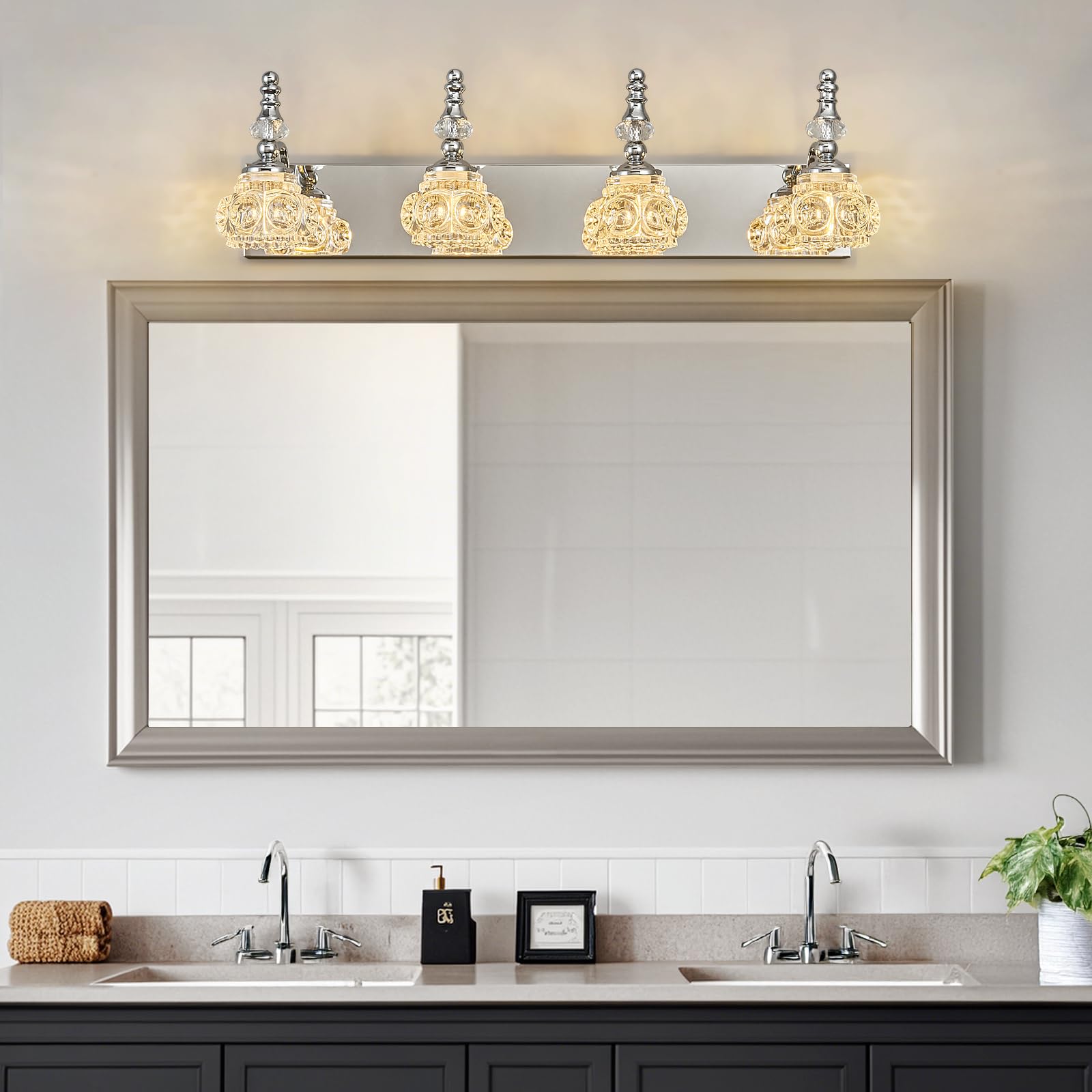 Lbsqj 4-Light Vintage Bathroom Vanity Light Fixture Industrial Chrome With Glass Shade Vanity Light Fixtures Over Mirror Glass Bathroom Vanity Lighting Fixtures G9 Bulb Wall Lights