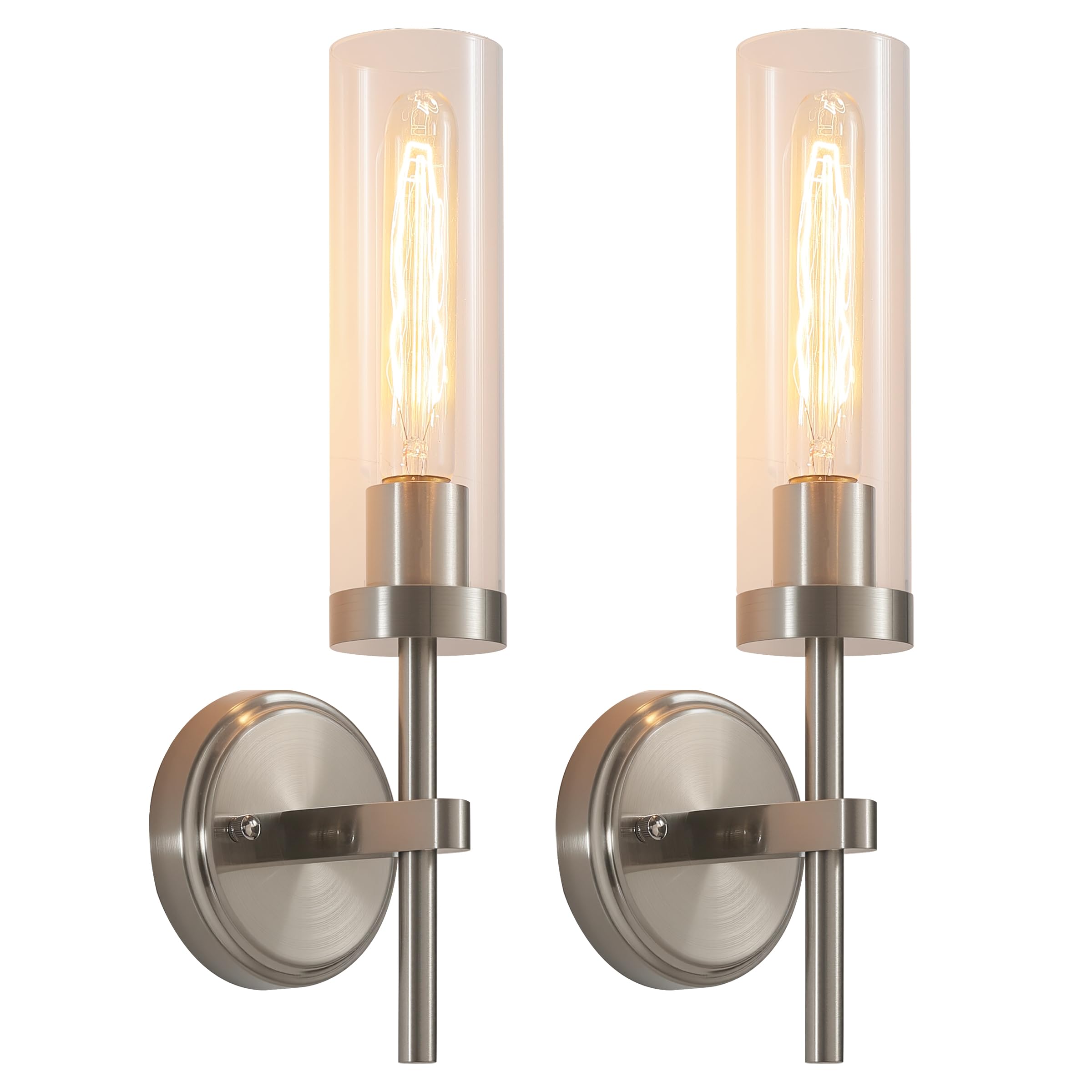Wall Sconces Set Of Two Brushed Nickel Bathroom Sconces Wall Lighting With Clear Glass  Modern Sconces Wall Decor Set Of 2 Wall Light Fixtures For Bathroom Mirror Living Room Hallway Bedroom Wall Lamp