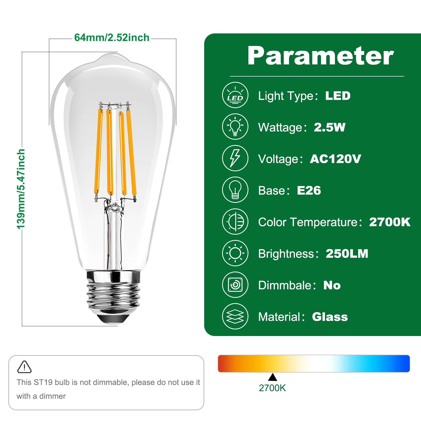 Procrus St19 Vintage Led Edison Bulbs,25W Equivalent Outdoor Led Light Bulbs,Antique St64 Led Filament Bulb E26 Base,2.5W Warm W