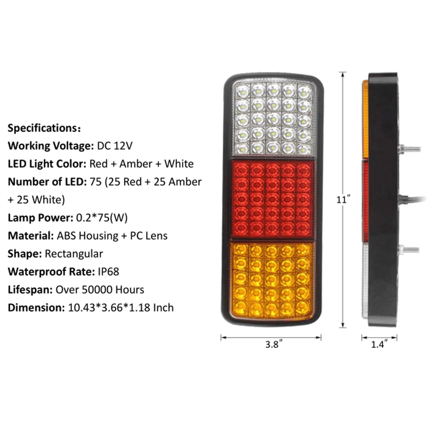 VINAUO 75 LED Trailer Lights, Turn Signal Running Brake Reverse LED Trailer Lights, Waterproof IP68 Taillight for Boat Utility K