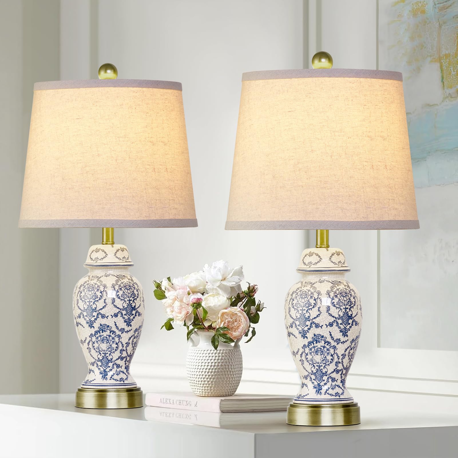 Roriano Chinoiserie Ceramic Table Lamps Set Of 2 For Living Room Bedroom Bedside  Traditional Blue And White Porcelain Classic Table Lamp For Nightstand Entryway  2 Led Bulbs Included