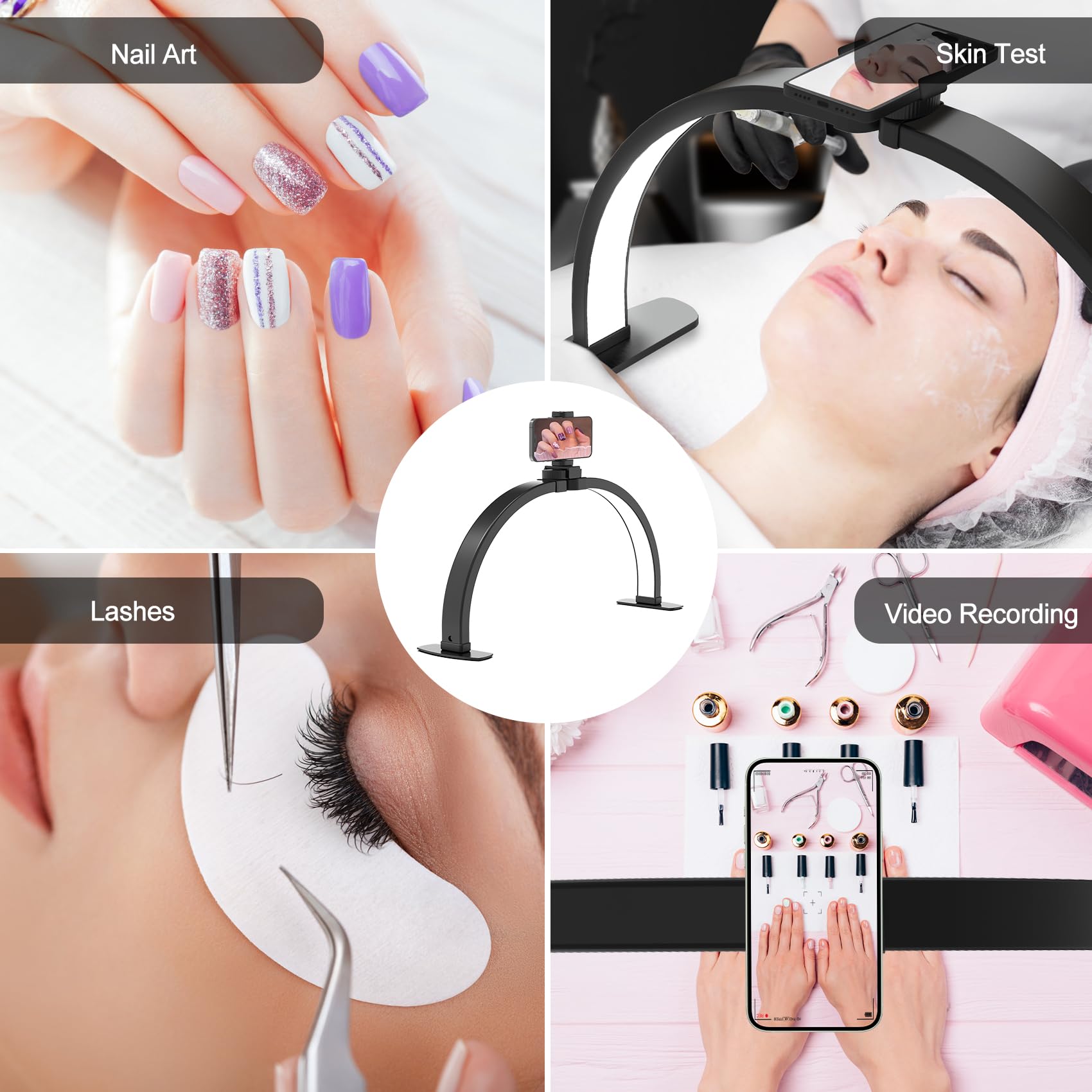 Uiopy Nail Half Moon Light: Big Led Arch Nail Tech Table Lamp With Phone Holder - Nail Salon Professional Desk Light 3 Mode Ligh