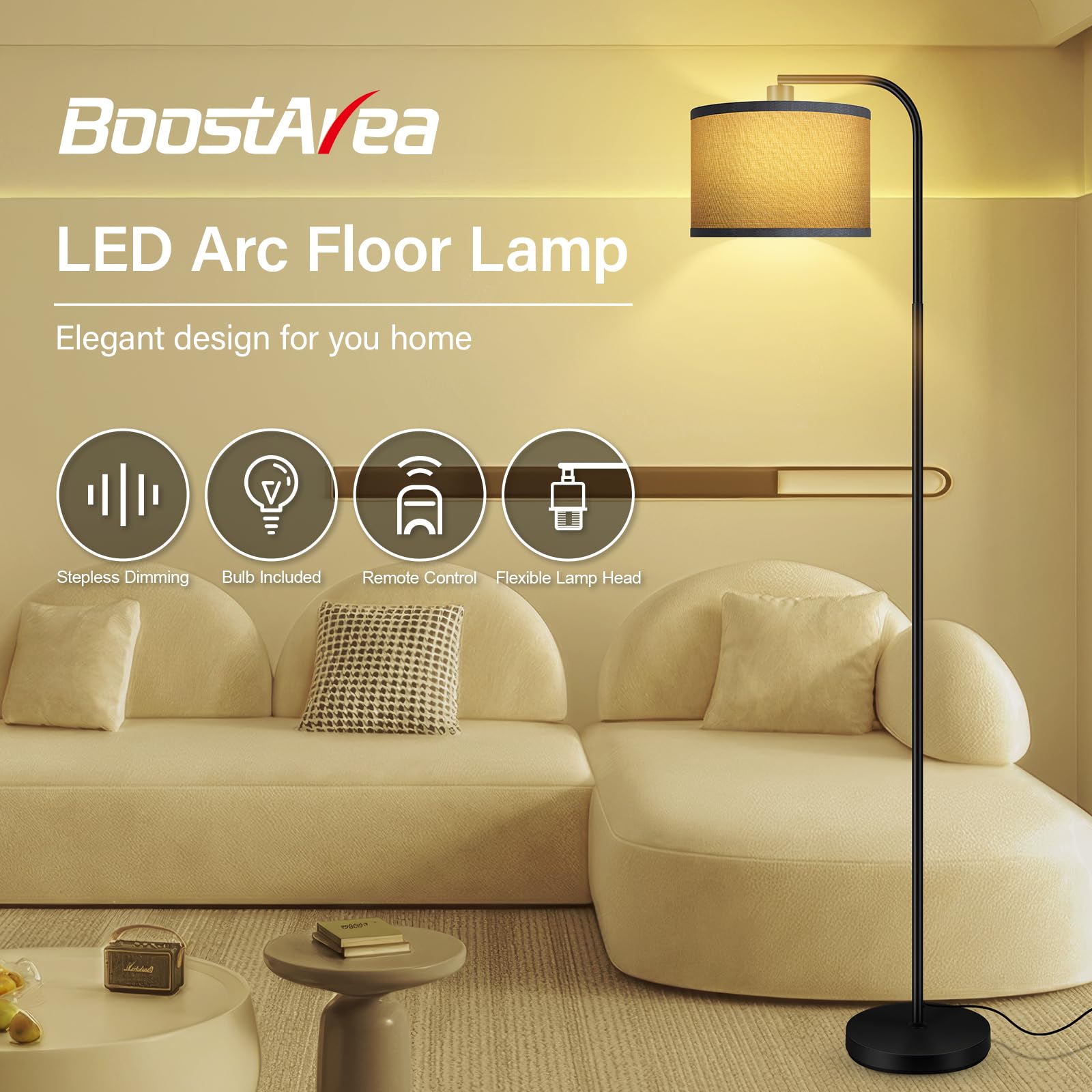 BoostArea Dimmable Floor Lamp, 67 in, Gray, Remote Control, Stepless Dimming, 2700K-6500K, Modern Design for Living Room, Model B1383