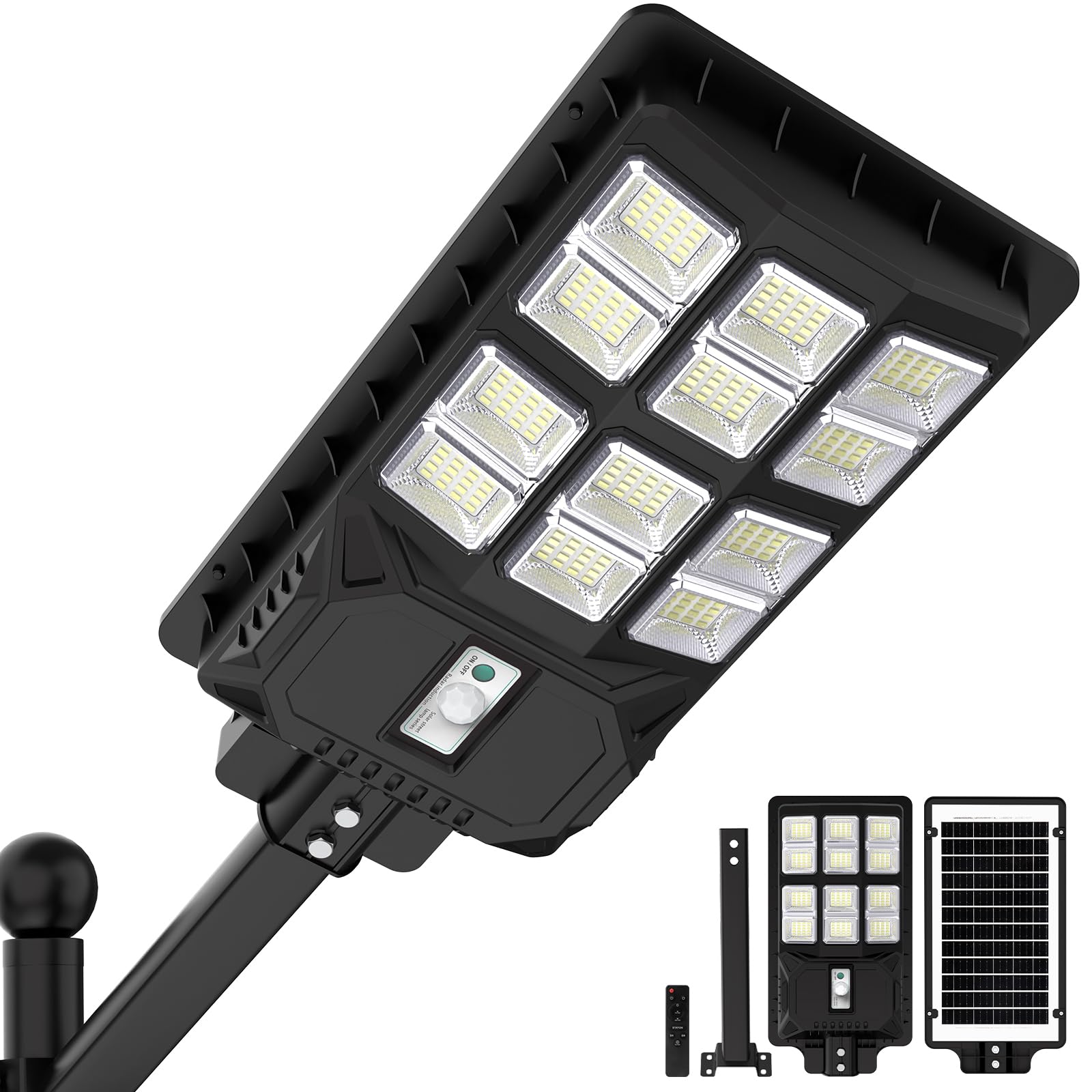 Solar Street Lights Outdoor 2000W, 6500K Solar Light Outdoor Waterproof Dusk to Dawn, Parking Lot Lights Commercial Motion Senso