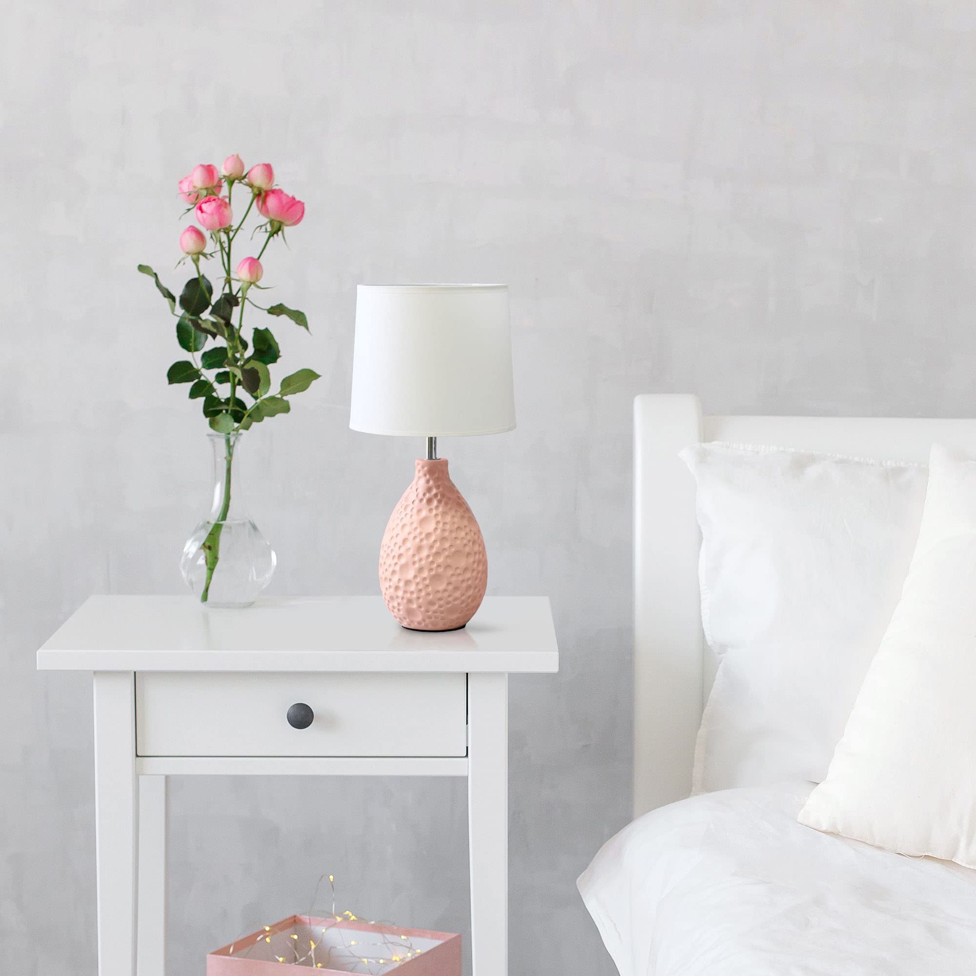 Creekwood Home Table Lamp - Ceramic, Pink, 14.17inH with Tapered White Shade, Model 1270-CWT-2001-PN
