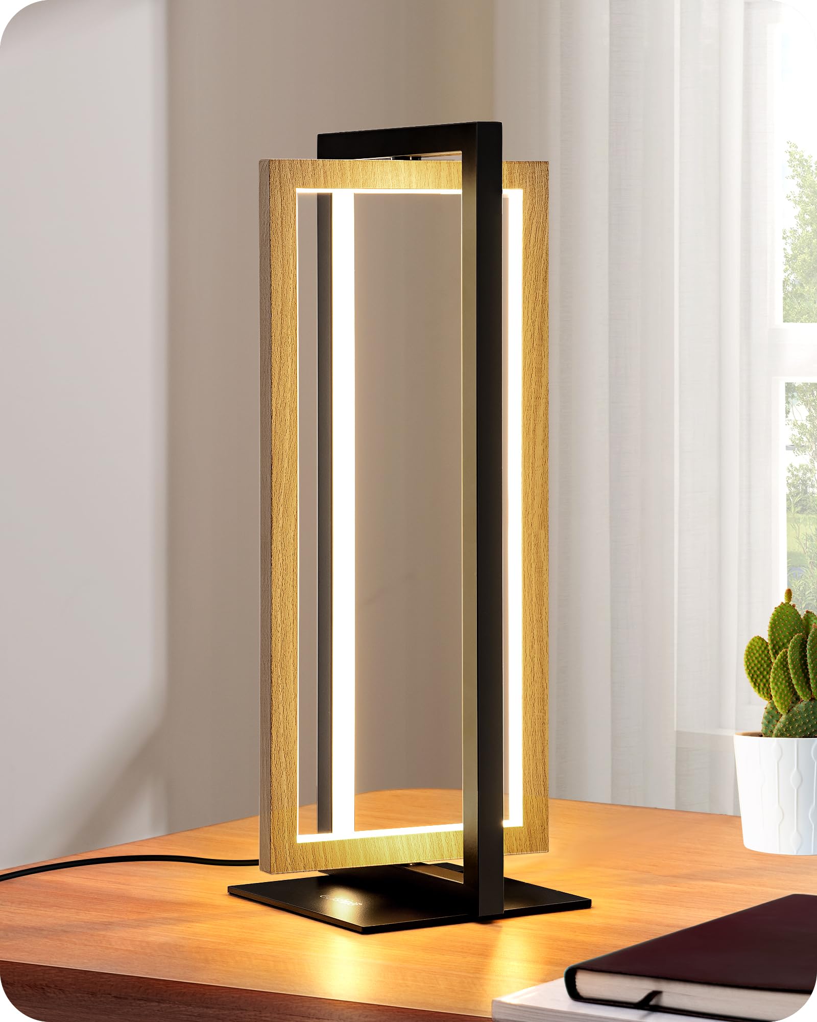 EDISHINE LED Table Lamp, Minimalist Bedside Lamp with 3 Color Temperature, MAX 750LM Stepless Dimmable, Switch Control Nightstan