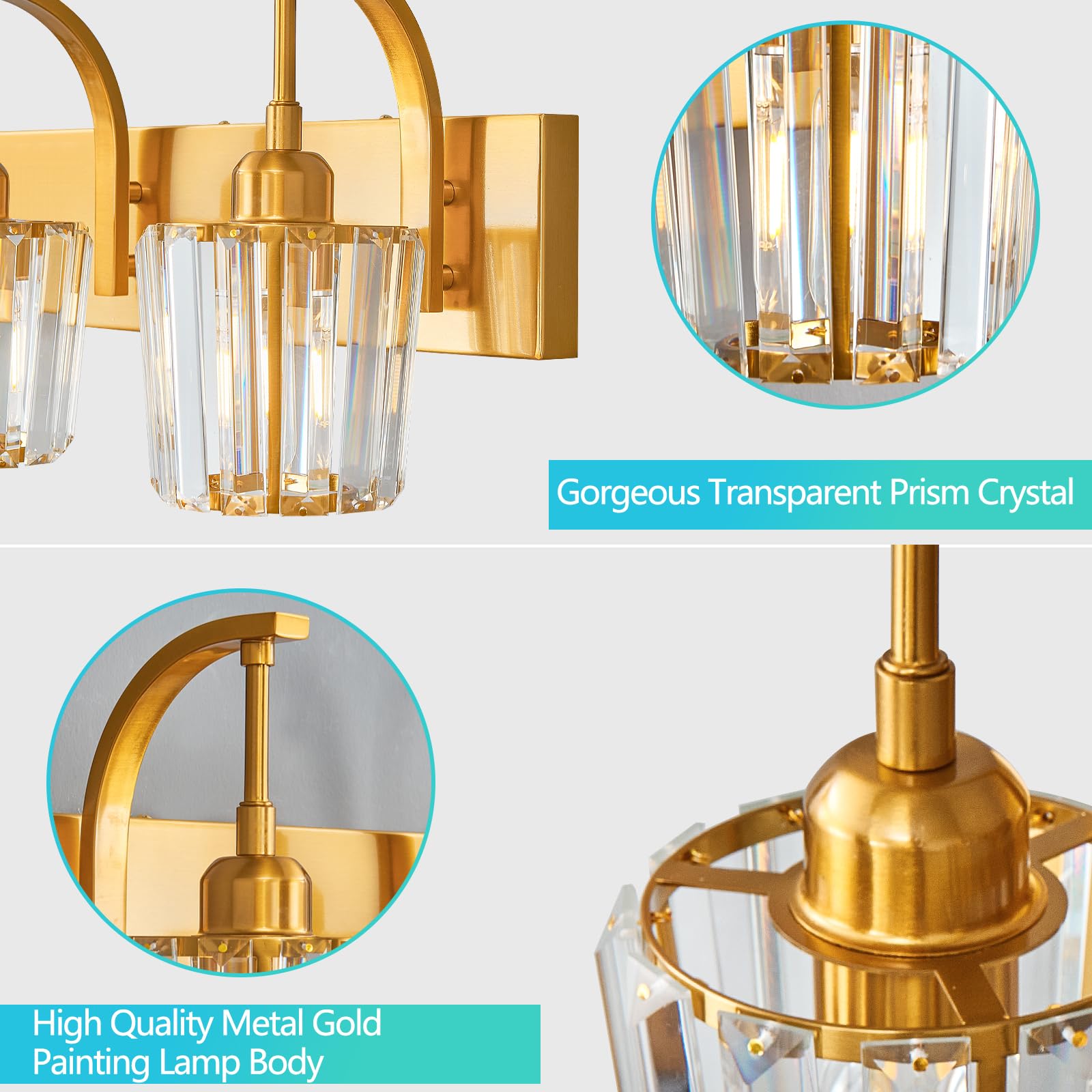 Fdpby Modern Bathroom Vanity Light  5-Light Gold Wall Sconce With Crystal Accents  Over Mirror Bathroom Lighting Fixture  42.52 Long Dimmable Vanity Lamp For Makeup  Easy Installation