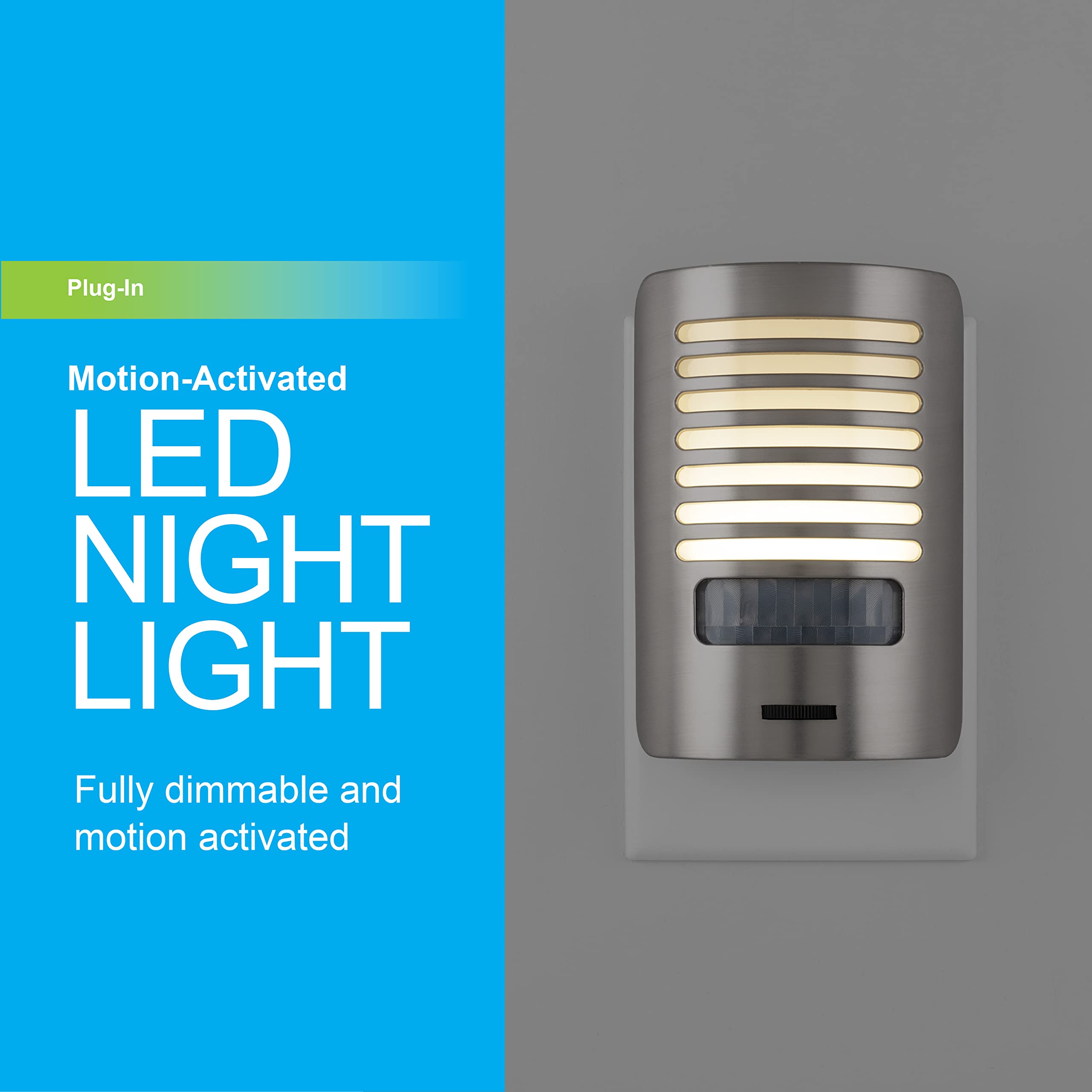 Ge Led Night Light, Motion Sensing, Dimmable, Louver Shade, Brushed Nickel, Plug-In, Ul-Certified, Ideal Nightlight For Bedroom,