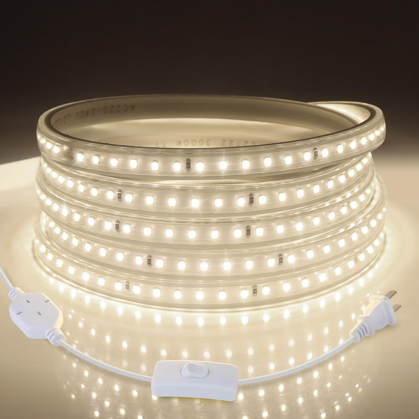 Aimengte Waterproof Outdoor Led Strip Lights, 32.8Ft, 1200 Leds, Daylight, Ac 110V