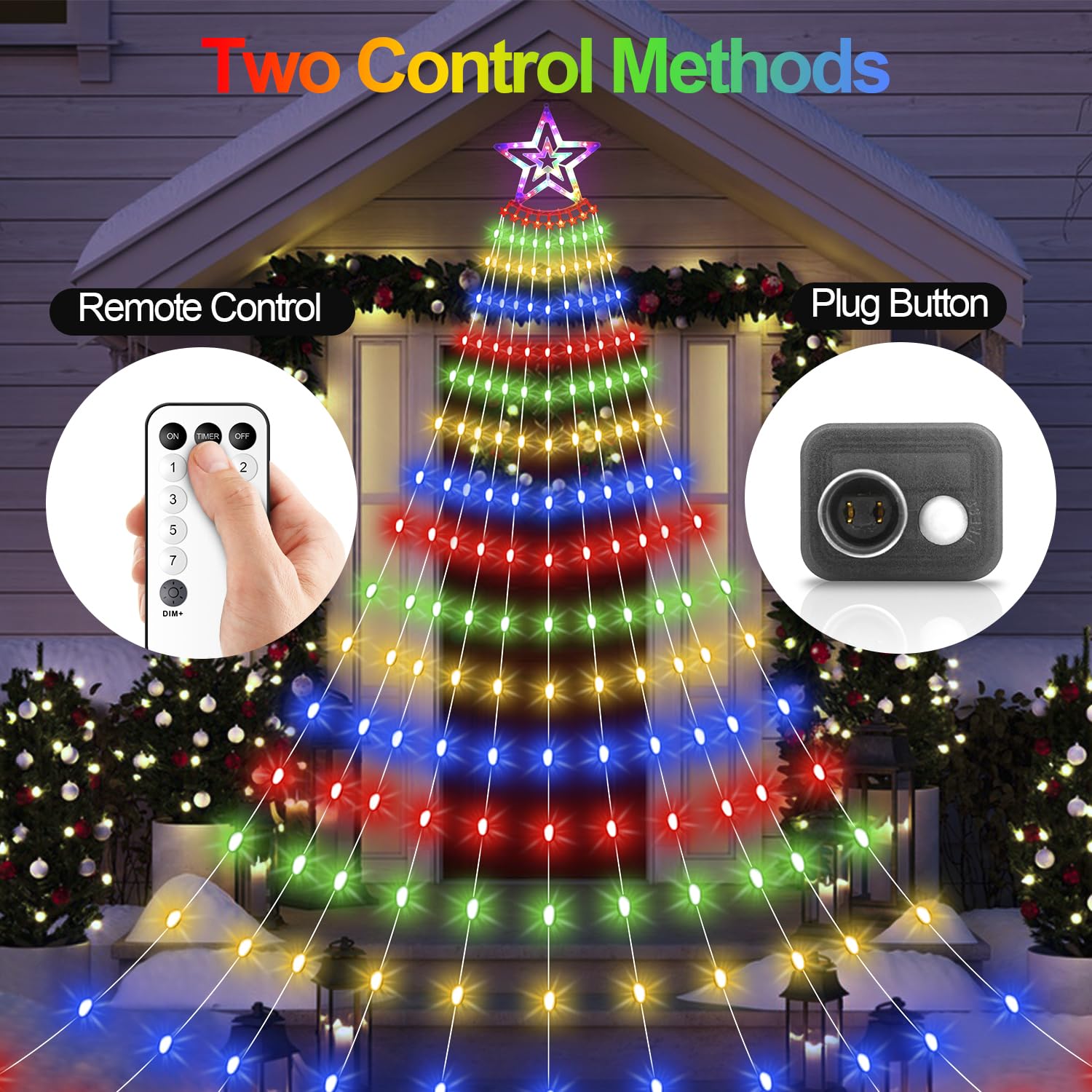Christmas Decorations Star Lights Outdoor, 23Ft 11 Strand 818 Led Waterfall Tree Lights With 8 Modes Timer Remote Plug In Christ