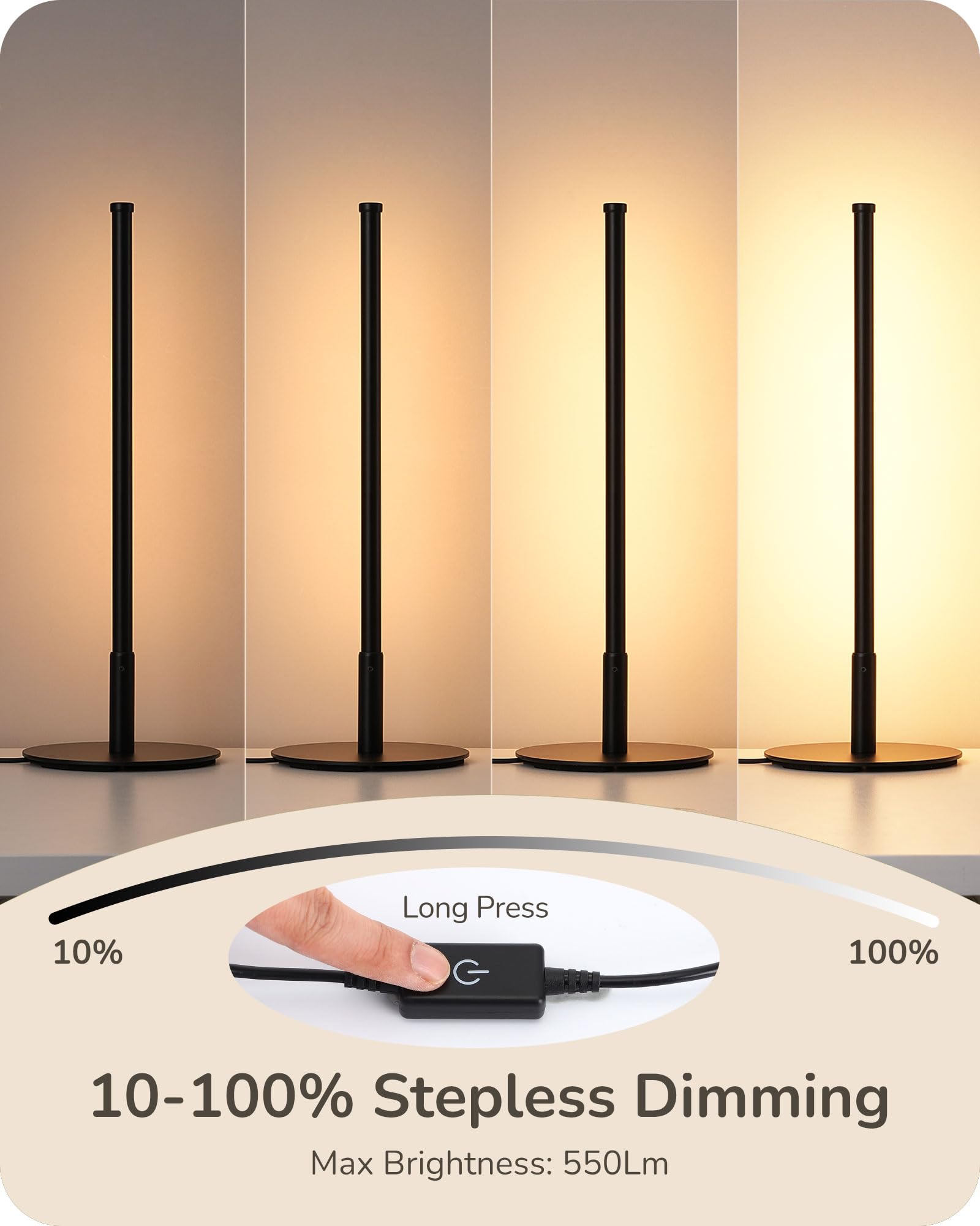 EDISHINE LED Table Lamp, Minimalist Design, 3 Dimmable Color Temperatures, Black Aluminum Finish, 6W
