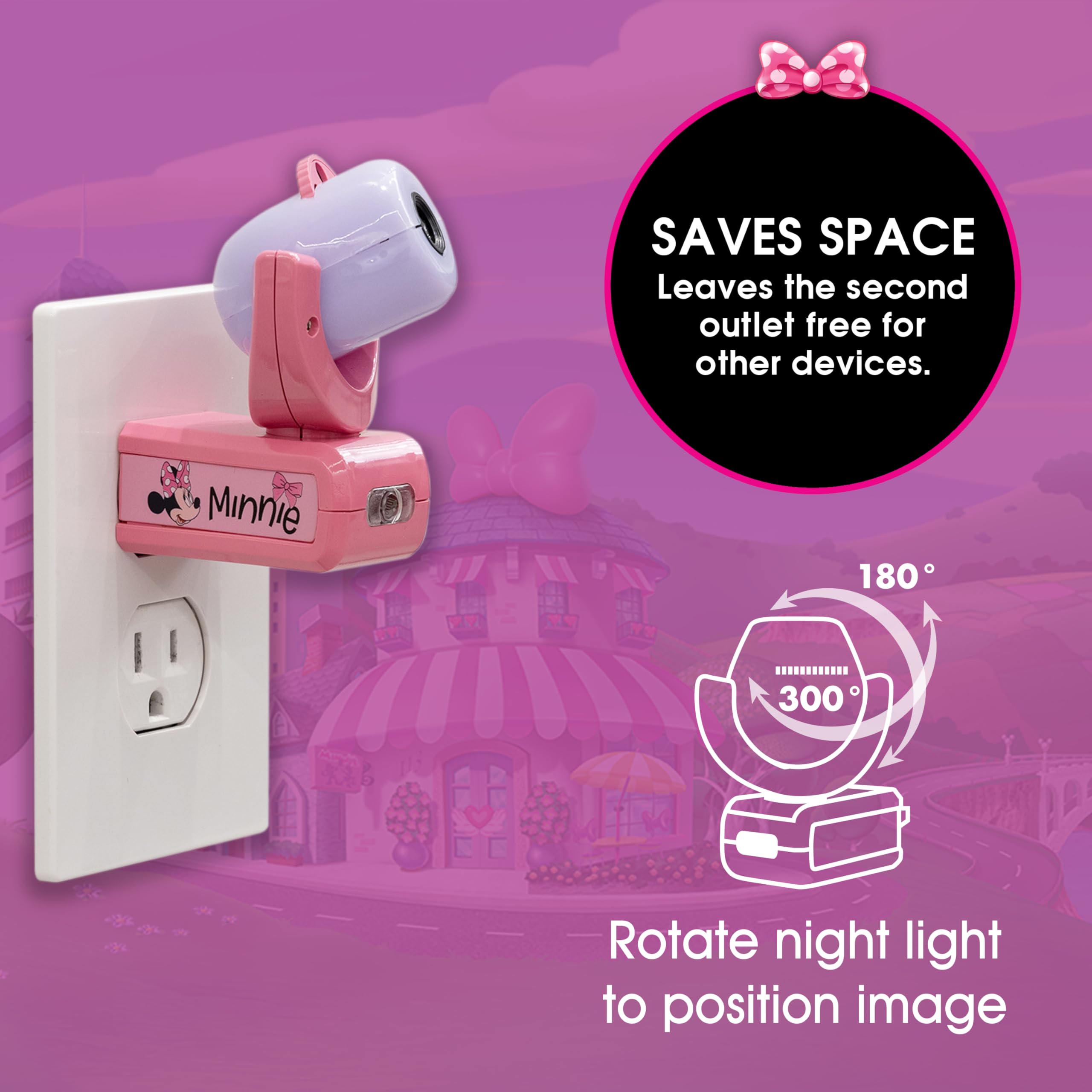 Projectables Disney Minnie Mouse LED Night Light Projector - Purple/Pink, 1 Pack, Model 57958 for Kids' Bedroom and Playroom