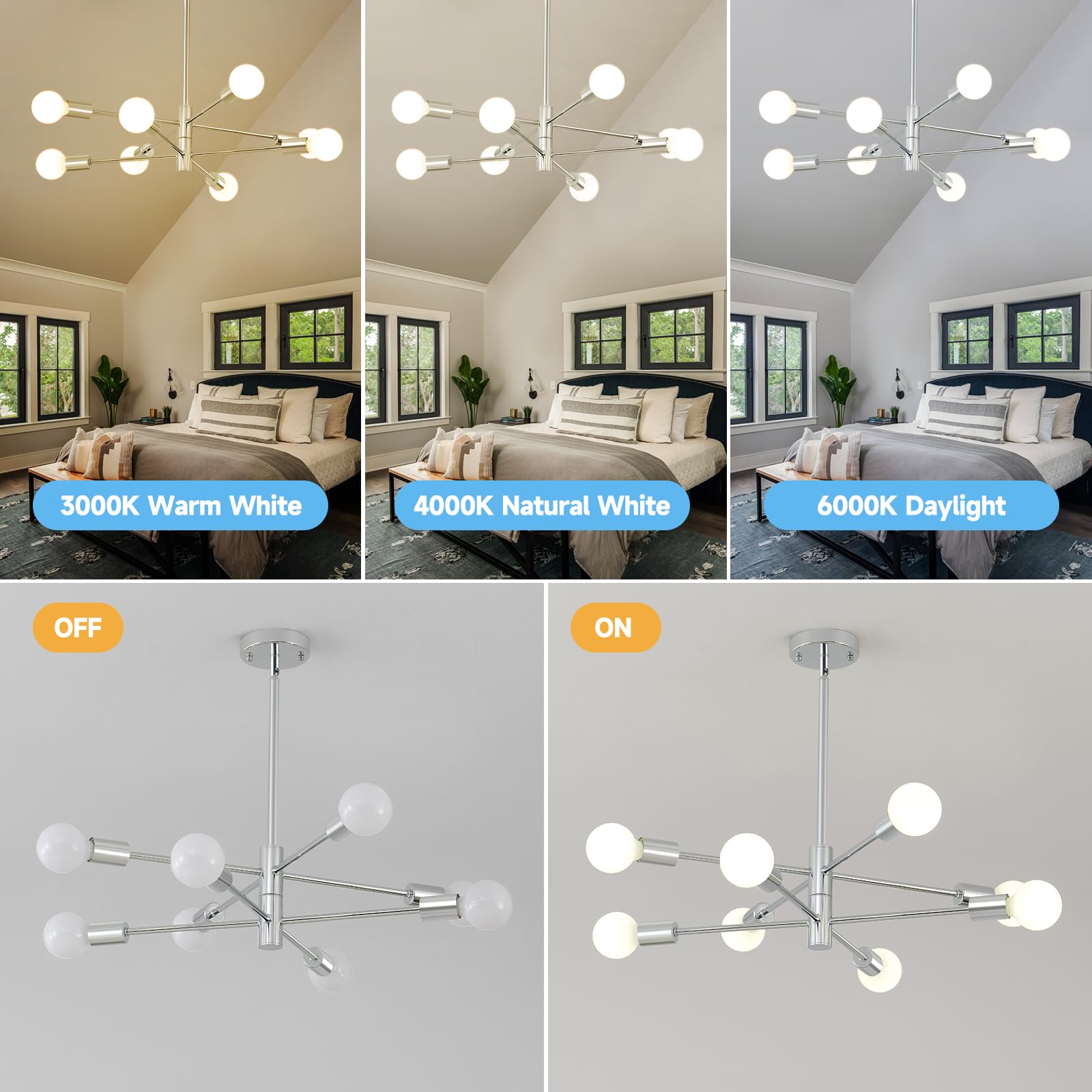 Hhr Modern Sputnik Chandelier, Industrial 8-Light Chrome Ceiling Light Fixture, Height Adjustable Lighting For Kitchen Island,Be