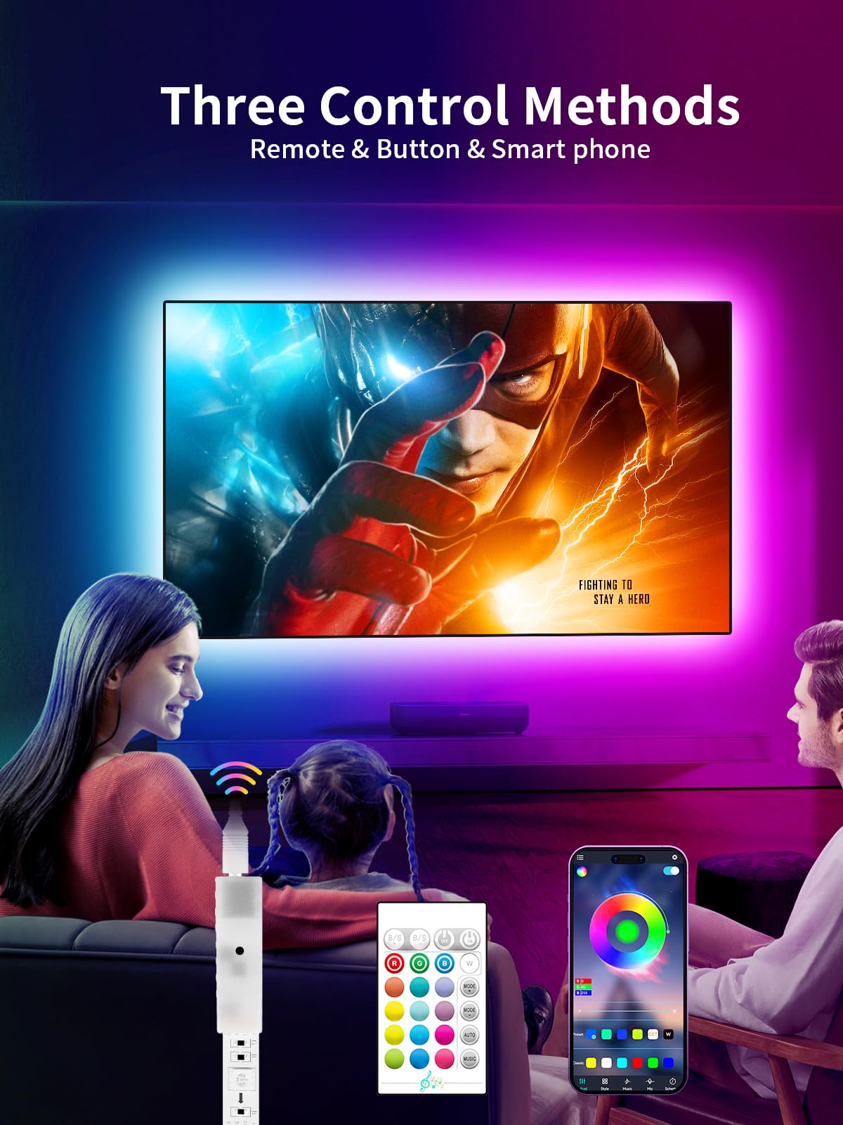 Kantutoe 9.84Ft Rgb Tv Led Backlight With Music Sync, Bluetooth App & Remote For 32-43&quot;