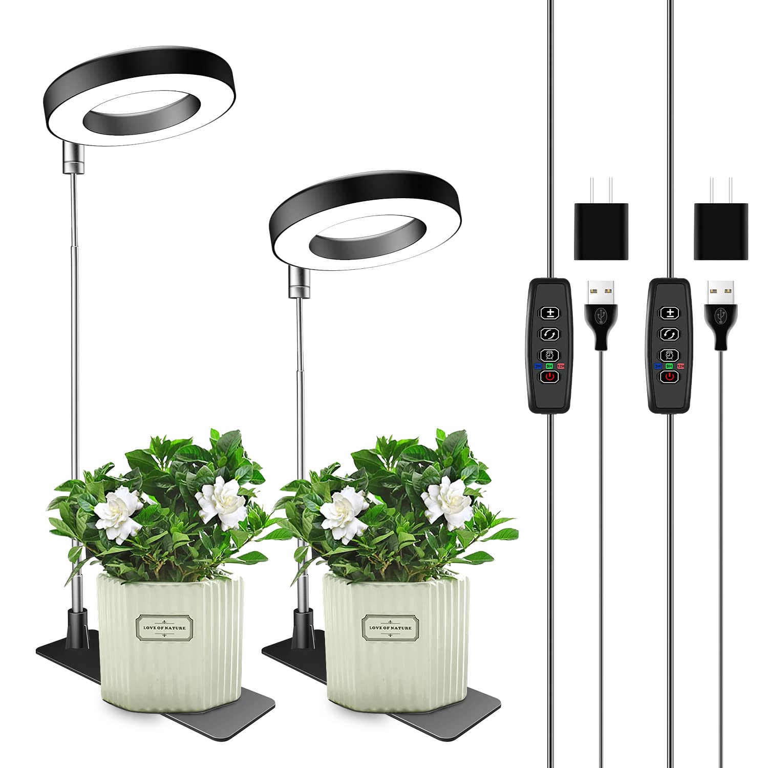 Aokrean Grow Lights for Indoor Plants, Full Spectrum, 48 LEDs, Height Adjustable, 2 Packs, Black, Model BL-C10A