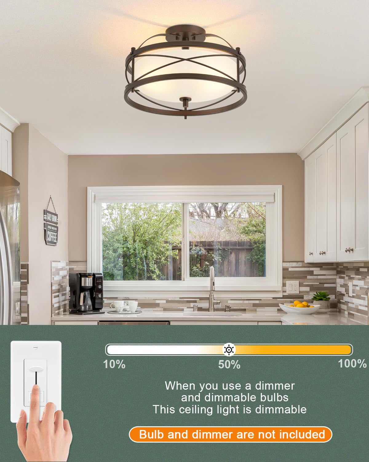 LHLYCLX Entryway Drum Light Fixture, Rustic Semi-Flush Mount, Iron, Old Bronze Finished, Model CL2005-2