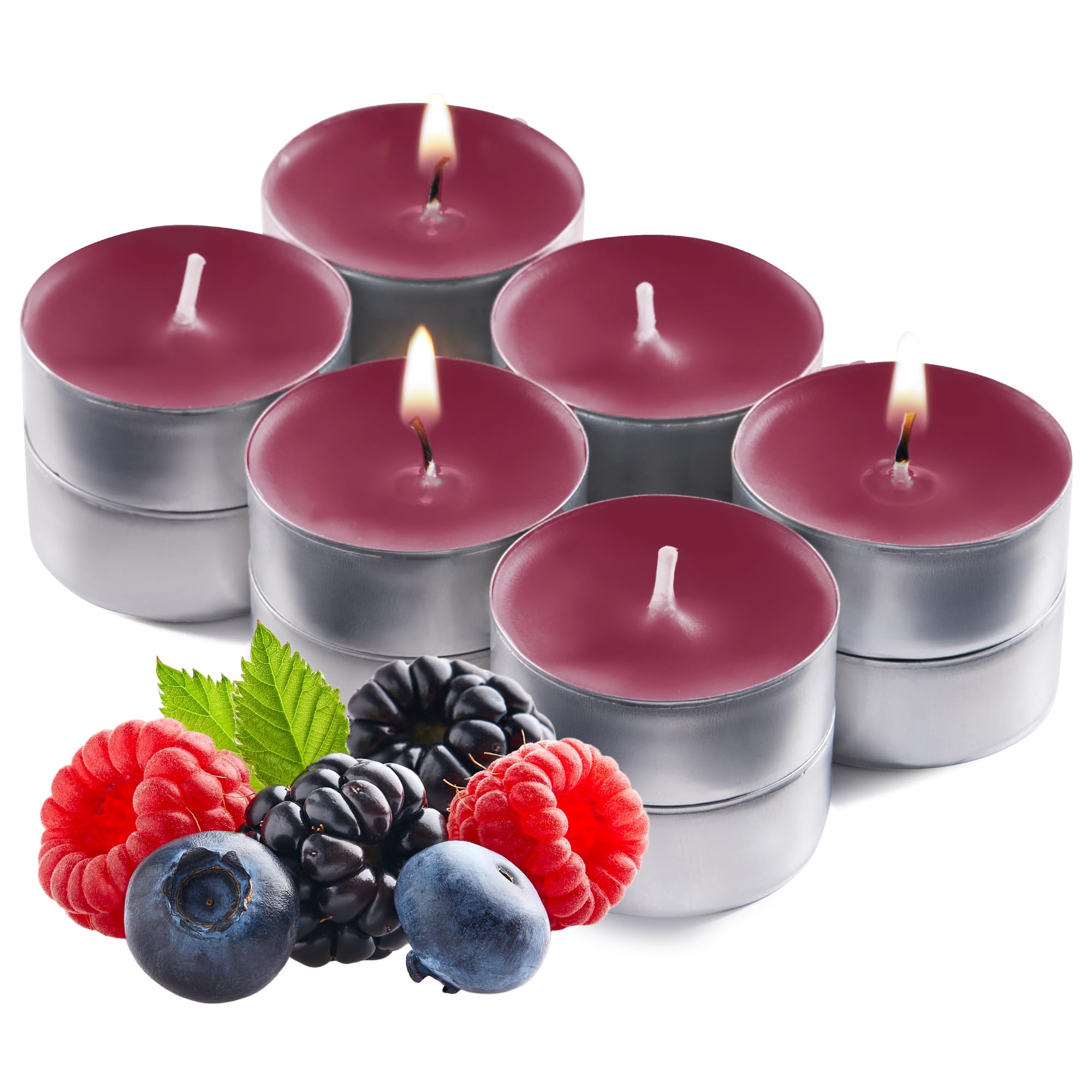 Wine Red Scented Tealight Candles - 12 Scented Tea Lights Candles - Red Tea Lights Candles with Long Lasting Aromas - Berry Cocktail Fragranced Red Tealight Candles - 4 Hour Burn Time