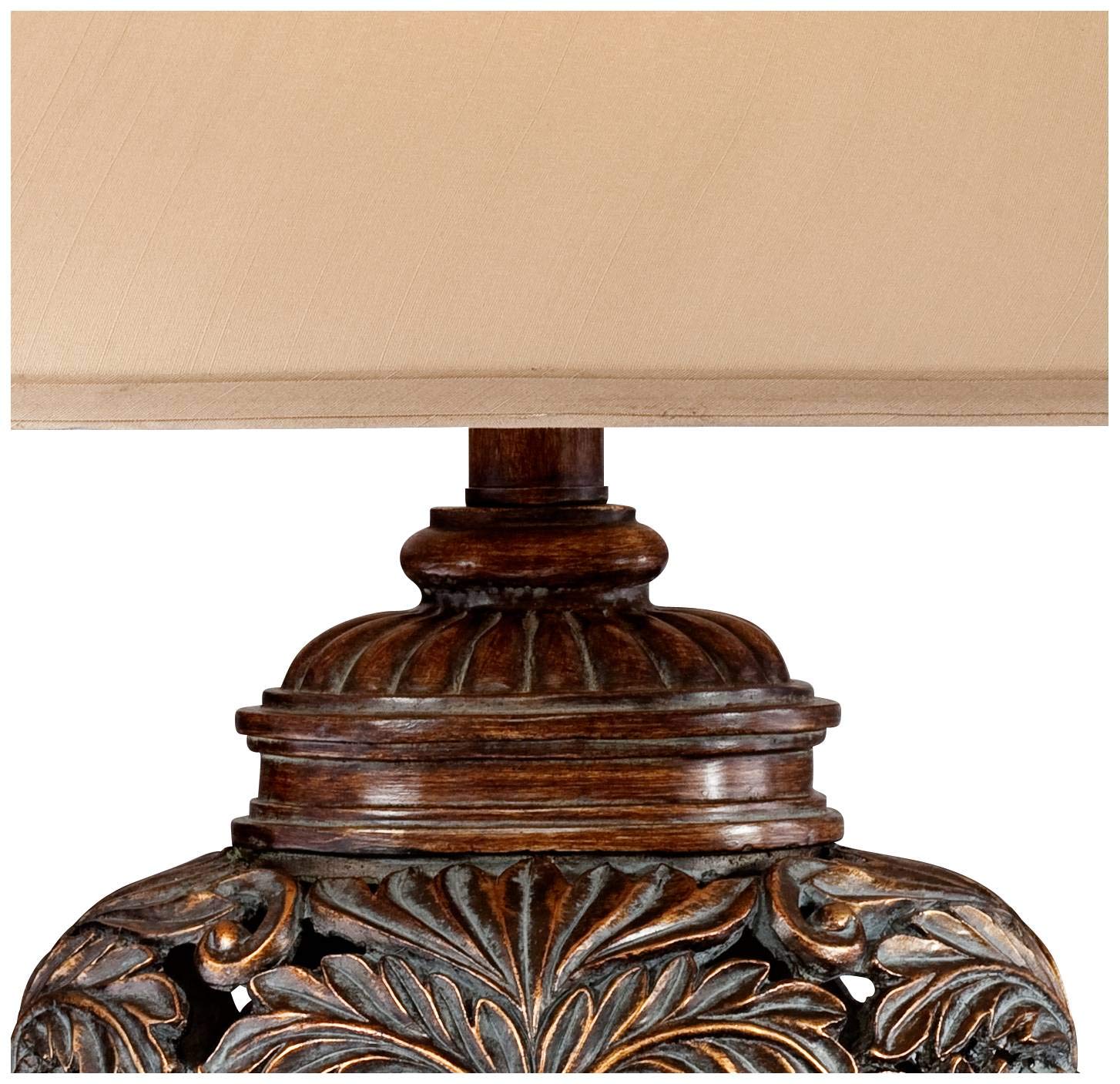 Barnes and Ivy Leafwork Vase Table Lamp - 32.5" Tall, Brown Wood Finish, Tan Shade, Traditional Style for Living Room, Bedroom, Office