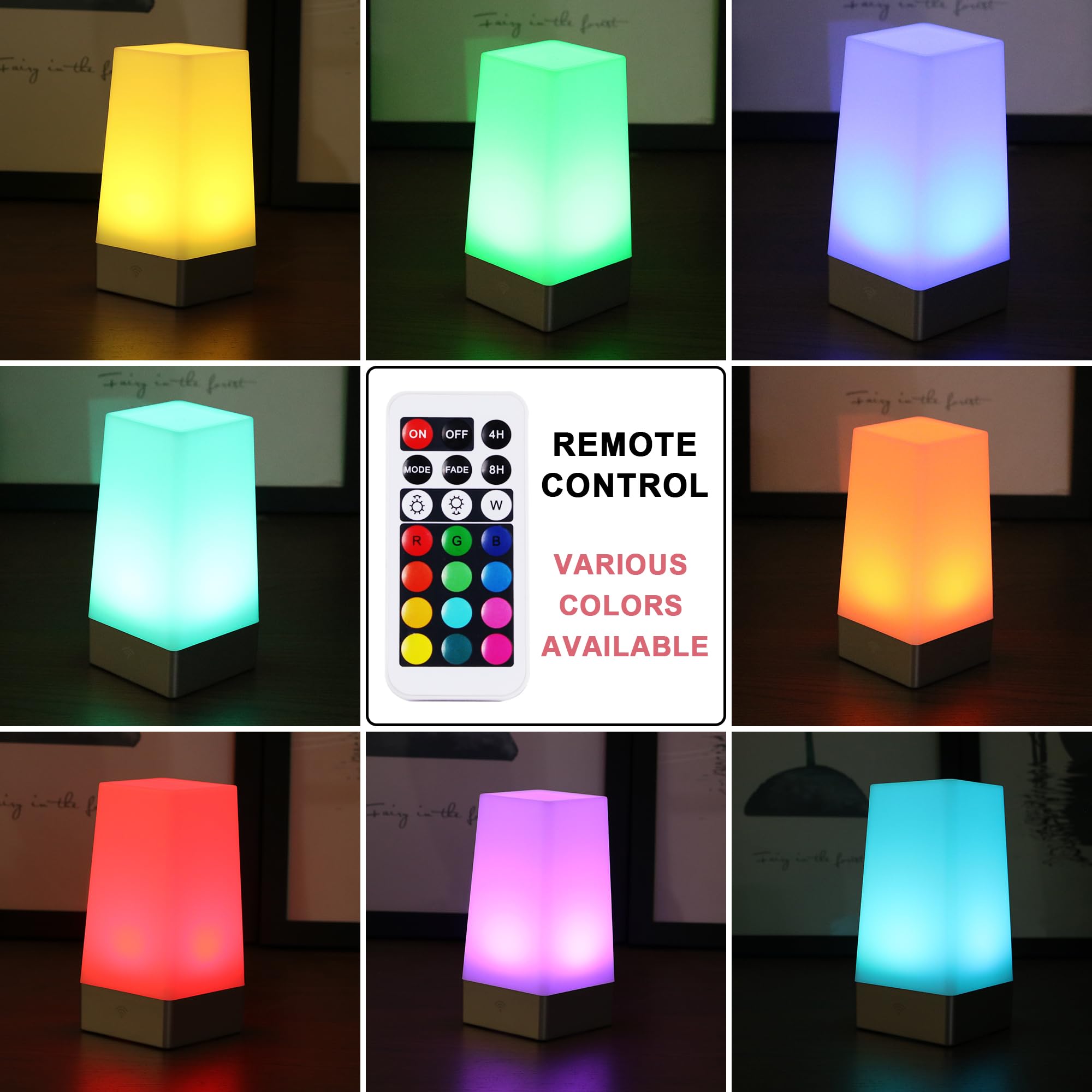 Wralwayslx 2Pack Square Remote Control Night Light Bedside Lamp Color Changing Powe By 3Aa Batteries(Not Include)