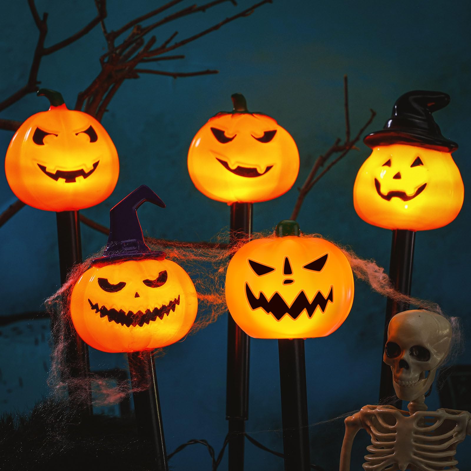 Retisee 10 Pcs Halloween Pumpkin Solar Lights Stakes Pumpkin Pathway Lights Outdoor Halloween Decoration Outdoor for Lawn Party