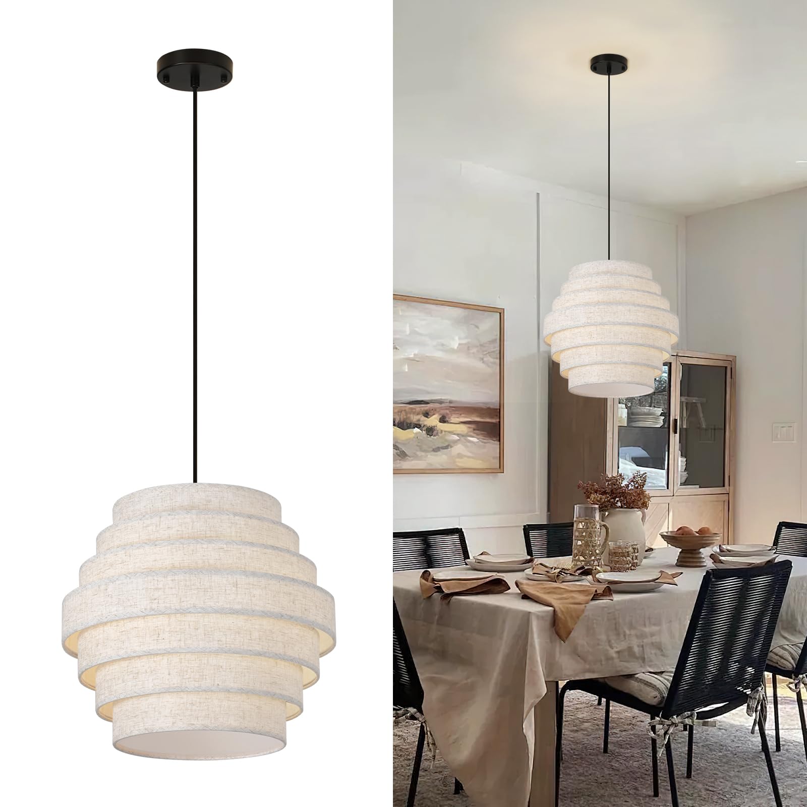 HILUXIA 18 Inch Large Rattan Woven Pendant Light, Boho Farmhouse Hanging Chandelier Lamp Fixture, Natural Wicker Jute Lighting f