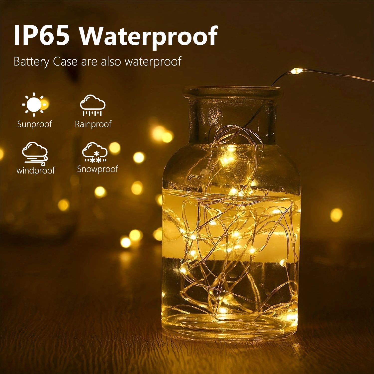 EXF 4-Pack Fairy Lights, 100 LED Battery Operated, Remote Control, Waterproof, 33FT, Warm White, Model YHY-BO50LED