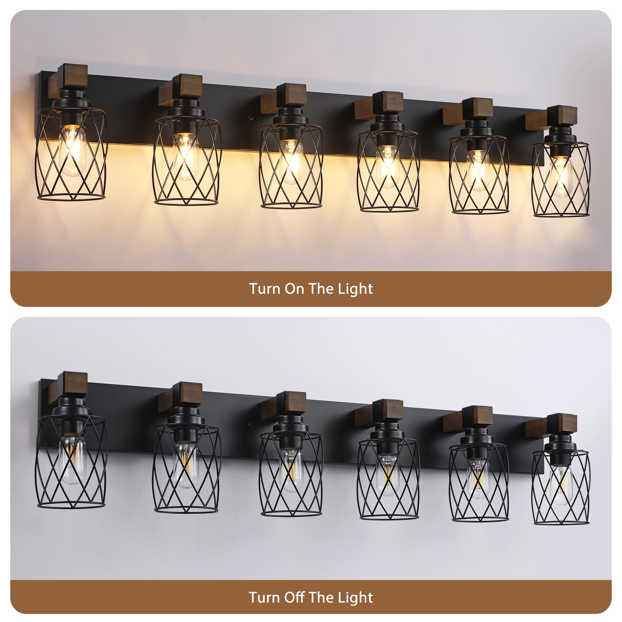 XvmBvm 6-Light Black Metal Farmhouse Bathroom Vanity Light, Rustic Over Mirror Fixture, Model X3015-3