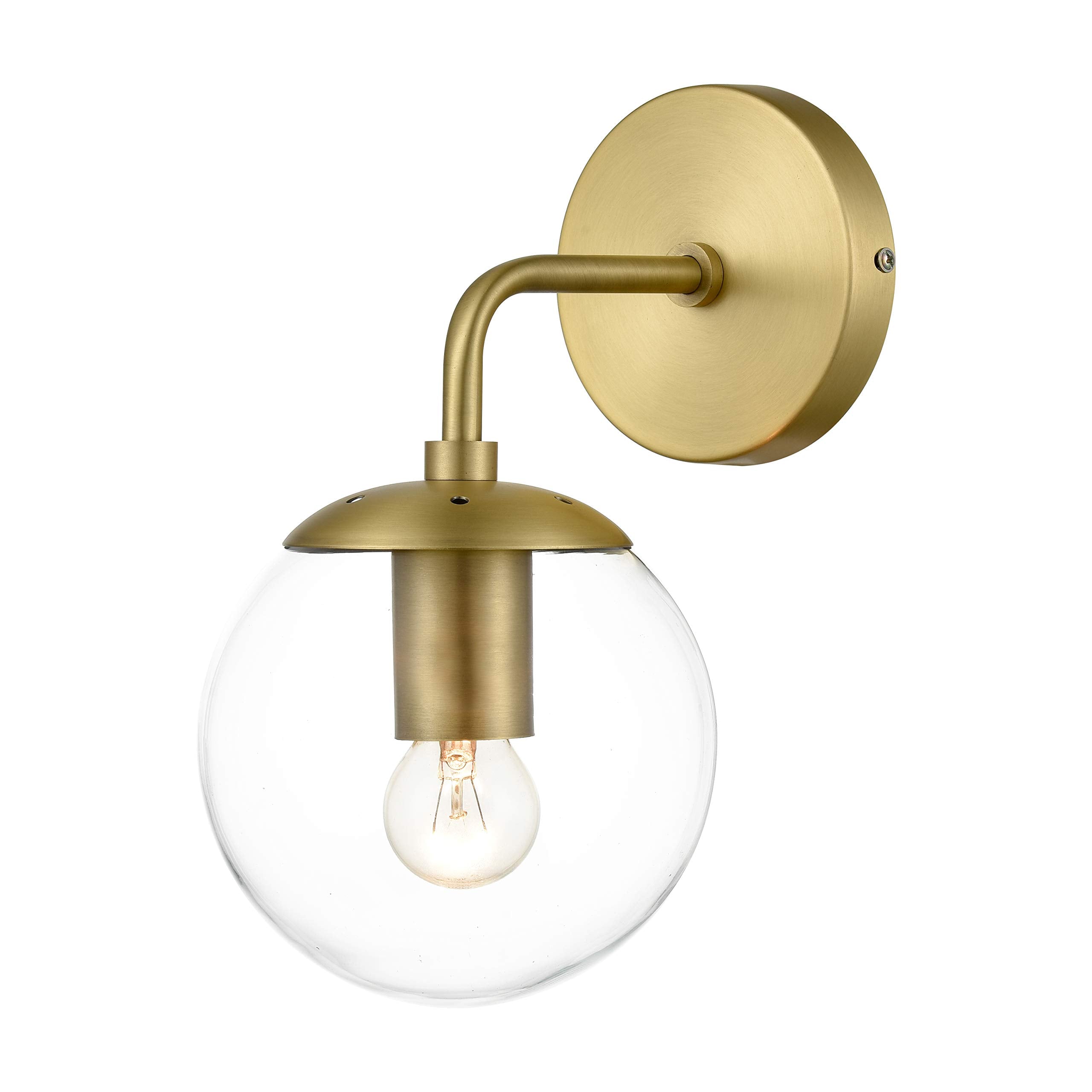 Light Society Zeno Wall Sconce, Brushed Brass/Clear Glass, Model LS-W264-BB-CL, Mid Century Modern Style