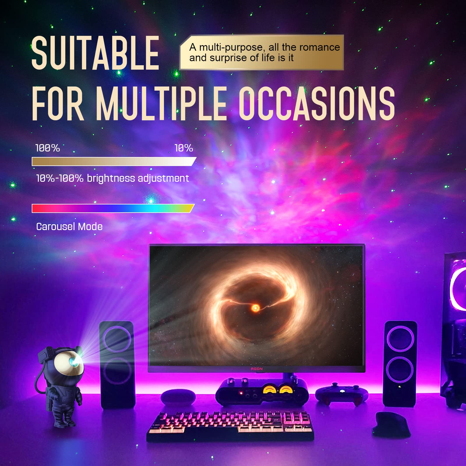 Mooyran Galaxy Projector Lamp - Remote Control, Time Space Projection, Pink, Model TYD-YHY-001, Night Light for Bedroom & Gaming Room