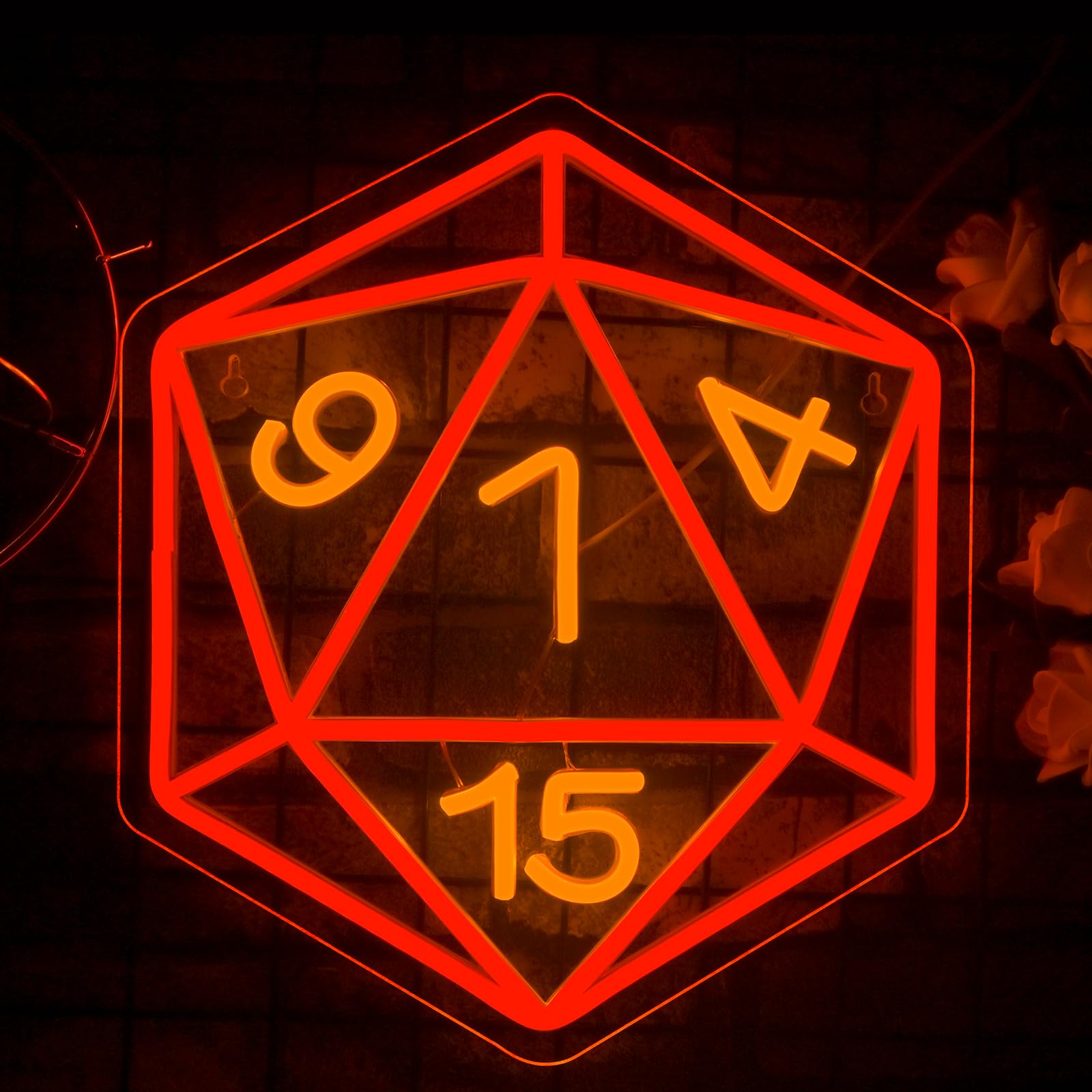 Looklight DND Dice Neon Sign - Dimmable LED Wall Decor for Tabletop Gaming, 11.41inx12.99in, Colorful-A-Dice, Plastic