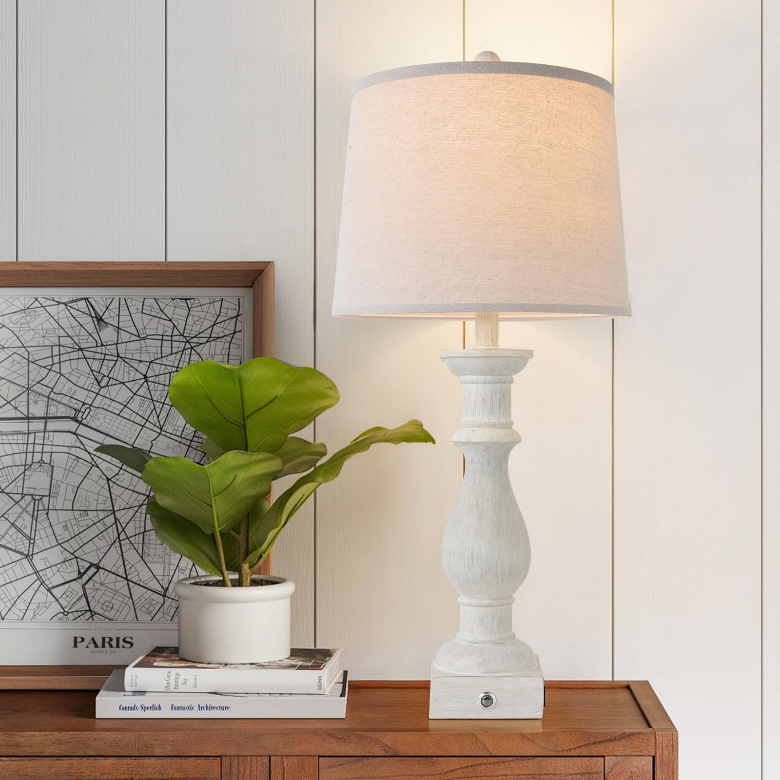 Touch Dimmable Desk Lamp Table Lamps Set Of 2 Vintage Night Stand Light Farmhouse Resin Lamp,Bedside Lamps With Usb Ports And Ou