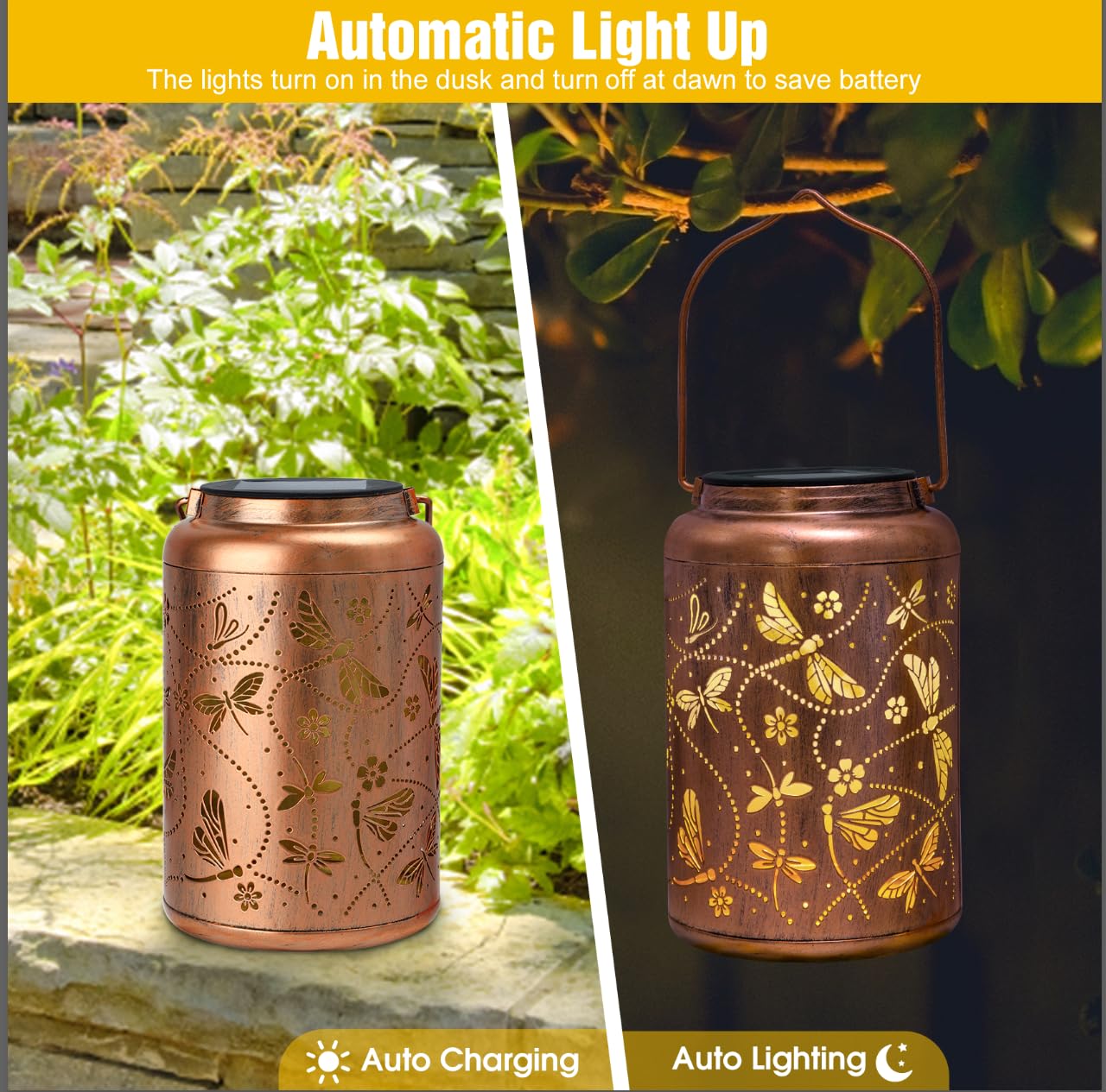 Christmas Gifts For Woman  2 Packs Dragonfly Solar Lanterns Outdoor Waterproof Dragonfly Gifts  Metal Hanging Lanterns For Patio Porch Garden Decor