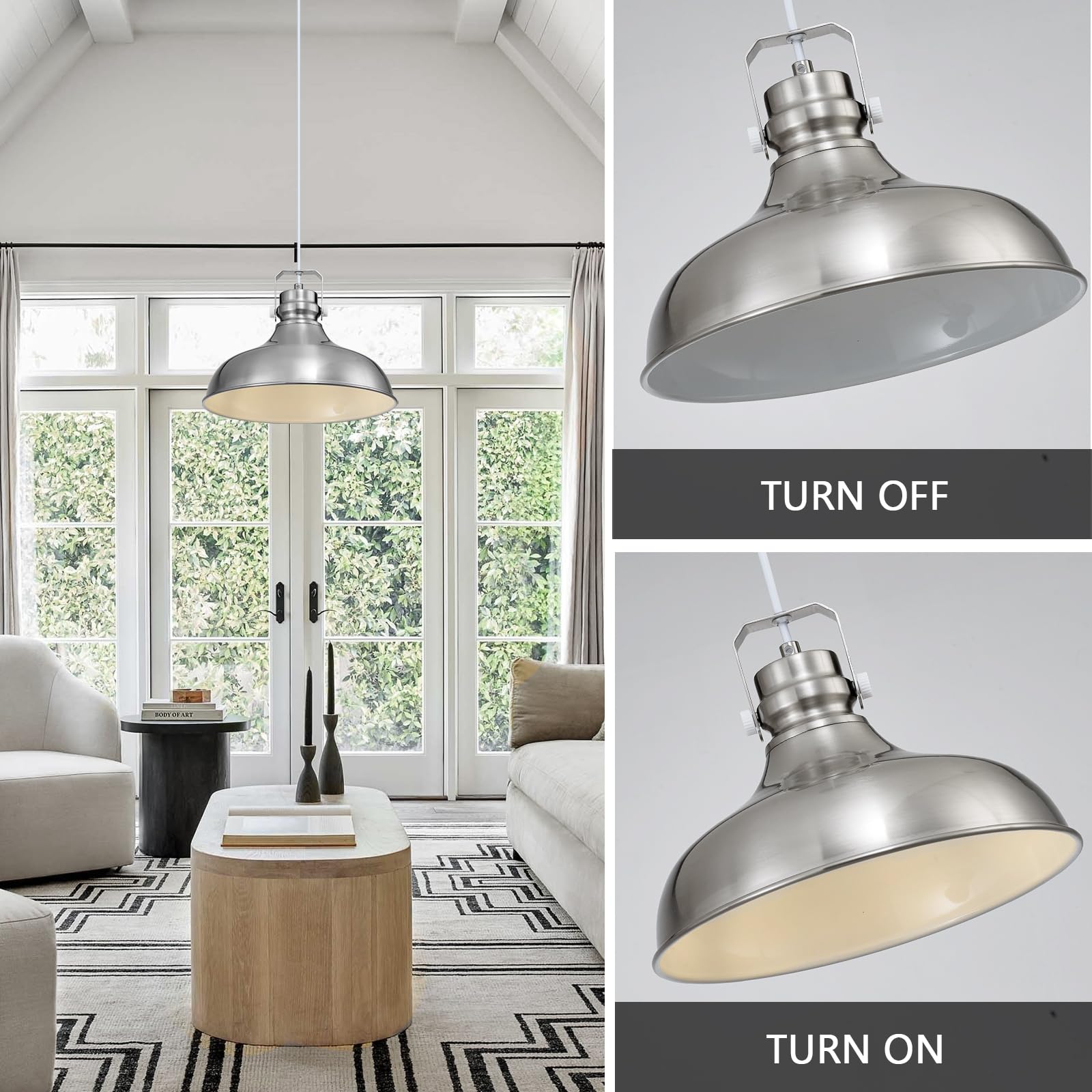 ALAISLYC Brushed Nickel Pendant Lights - Vintage Dome Fixtures, Adjustable Height, 2 Packs, for Kitchen Island & Dining Room