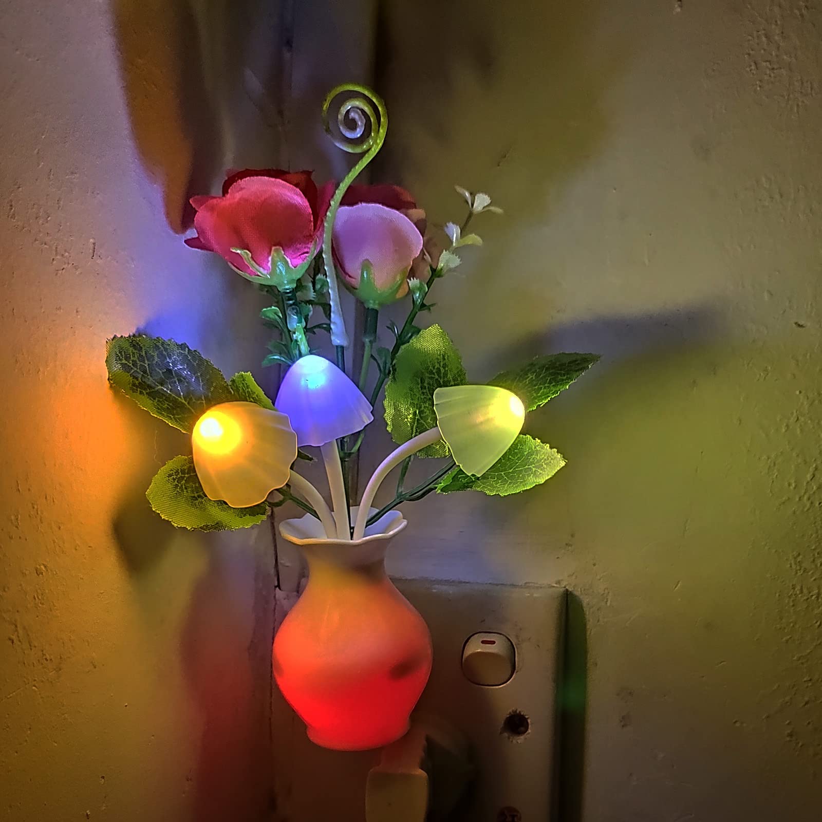 AUSAYE Sensor Night Light Plug in 3 Pack, Pink Red Rose, Plastic, Model 7384-3P, Energy Saving Lamp for Kids and mature-themeds