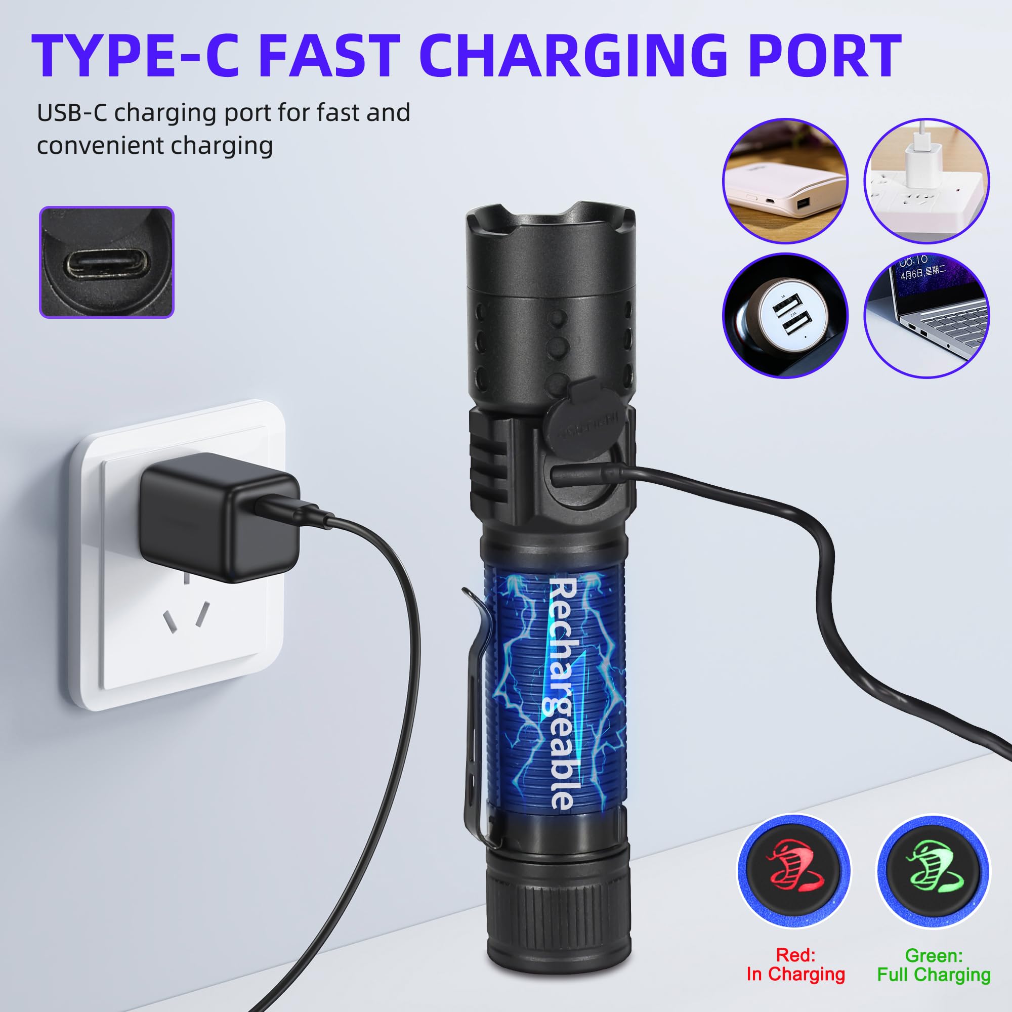 DARKBEAM 365nm UV Flashlight - USB-C Rechargeable Black Light, Mini Woods Lamp, Water Resistant for Pet Urine & Stains, Model B62