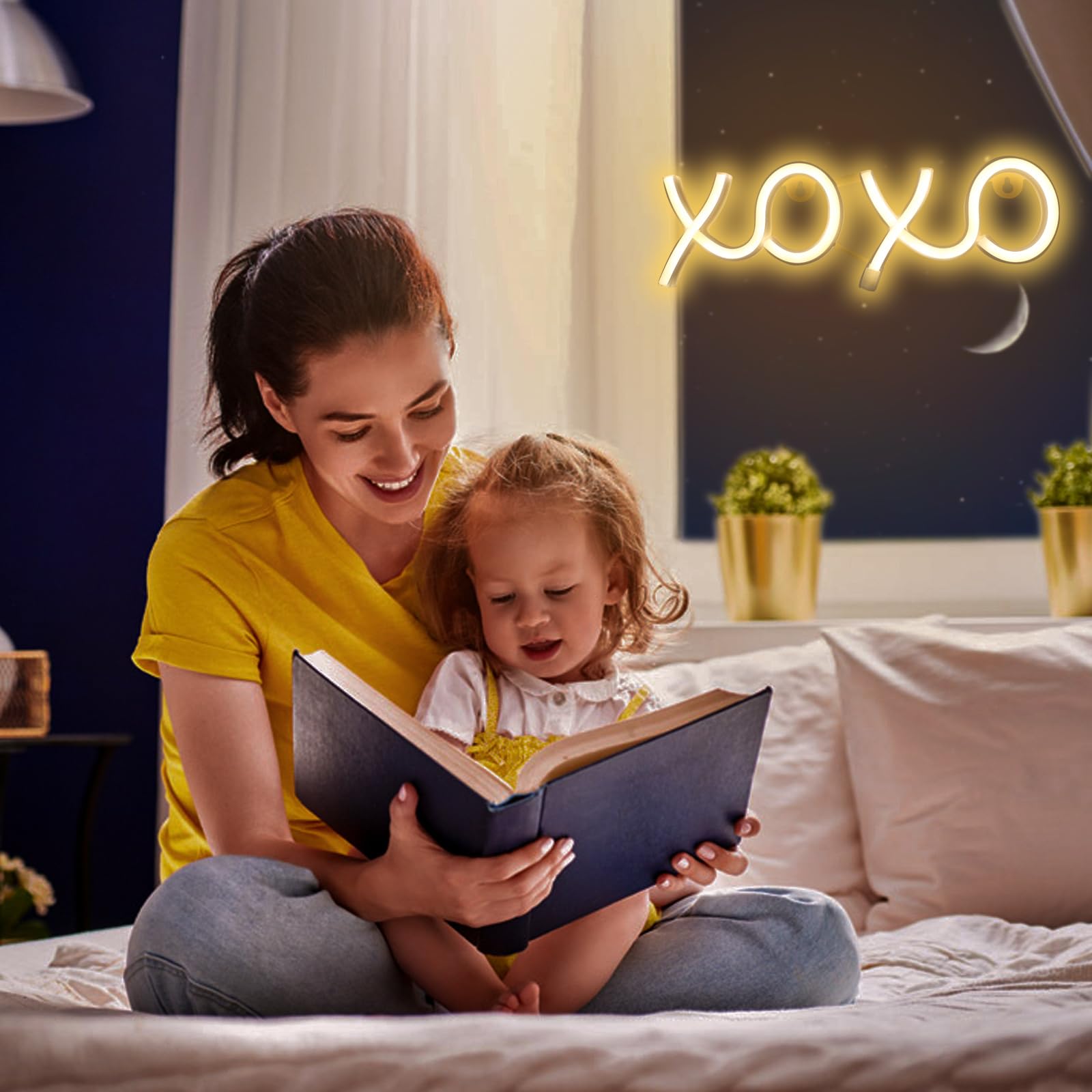 ENUOLI Neon Light Sign, LED Wall Decor, Warm White, 11x3 inches, USB/Battery Powered, Model zNH.NH.G055WW+GG, XOXO-White