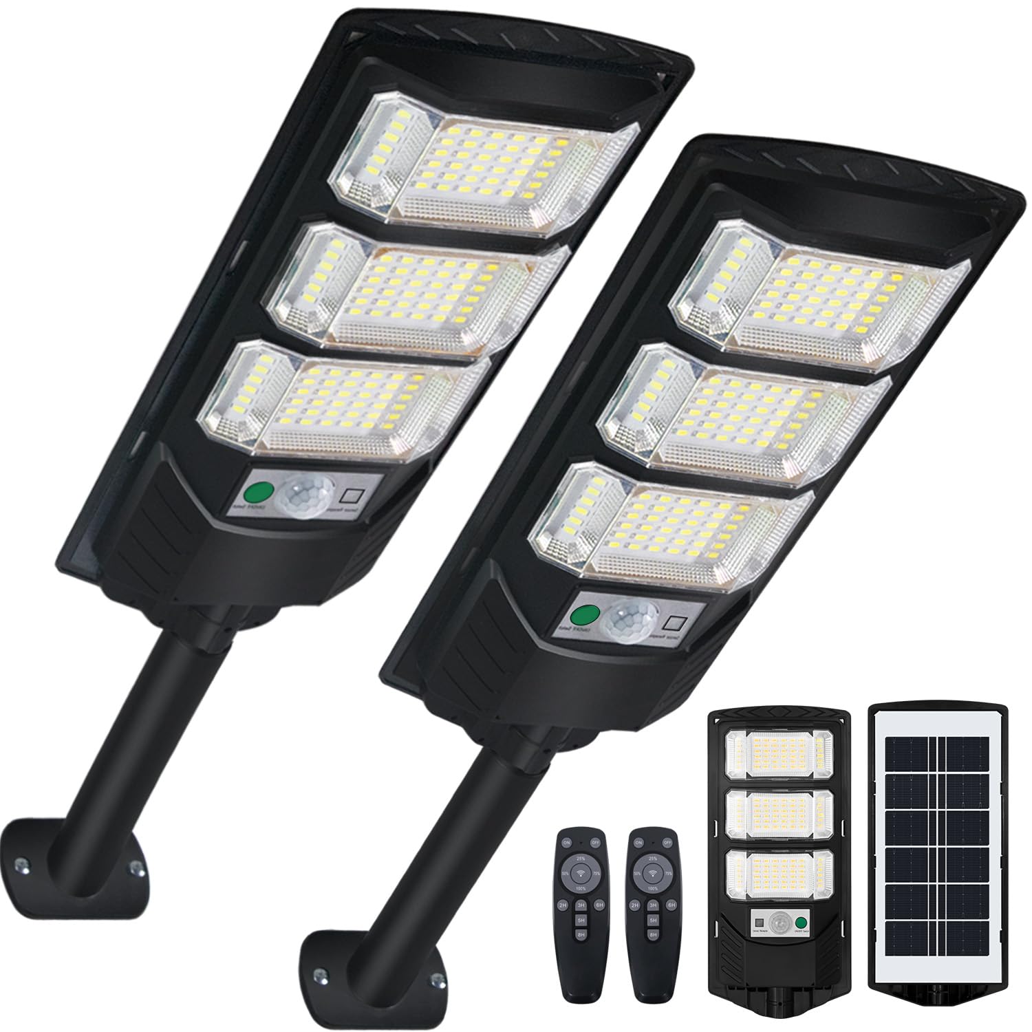 Cenfmltd Solar Outdoor Light 2 Pack, 144 LED 6500K Dusk to Dawn Solar Powered Street Light IP65 Waterproof Motion Sensor Securit