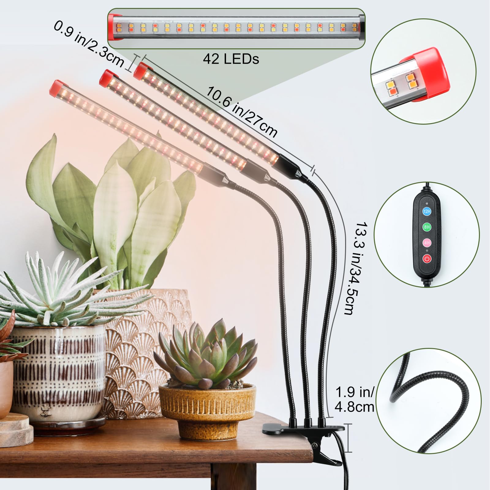 Game Changer! 27W Power Home Plug, Not 10W Adapter, Fecida Clip Grow Lights For Seed Starting With Timer, Enough Bright Like Sun Full Spectrum Grow Lights For Indoor Plants, Bonsai, Seedlings