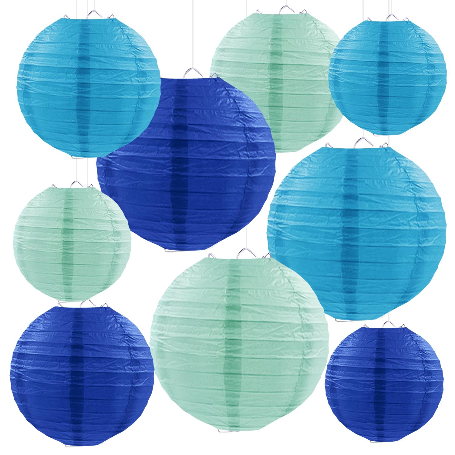 FUGUIR Blue Paper Lanterns Decorative, Blue Hanging Round Paper Lanterns for Men Boy Fathers Day Graduation Bachelorette Wedding