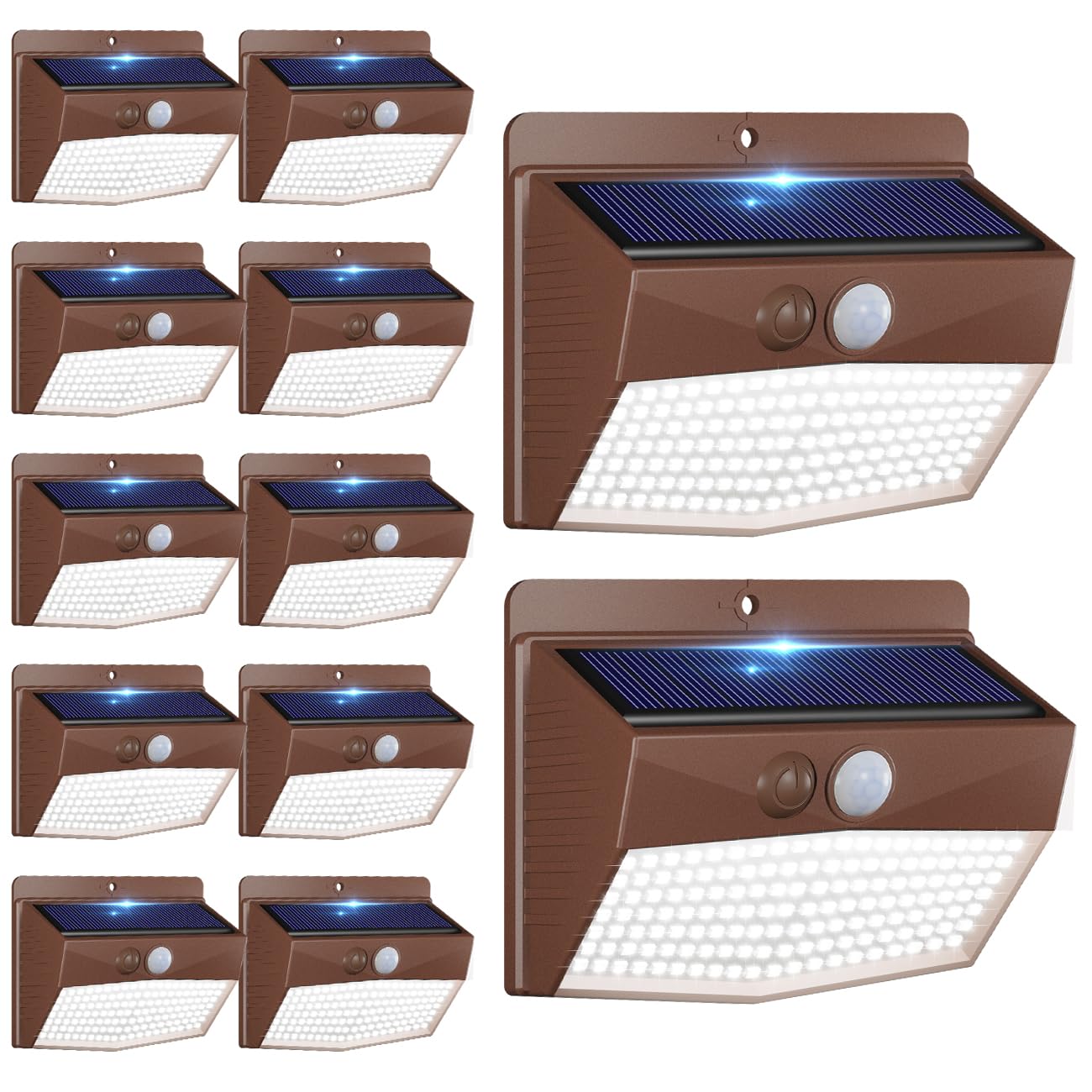 Peasur Solar Outdoor Lights - Motion Sensor, Waterproof, 3 Lighting Modes, 12 Pack, Brown, Model: 4d8a02c2-0744-434e-878