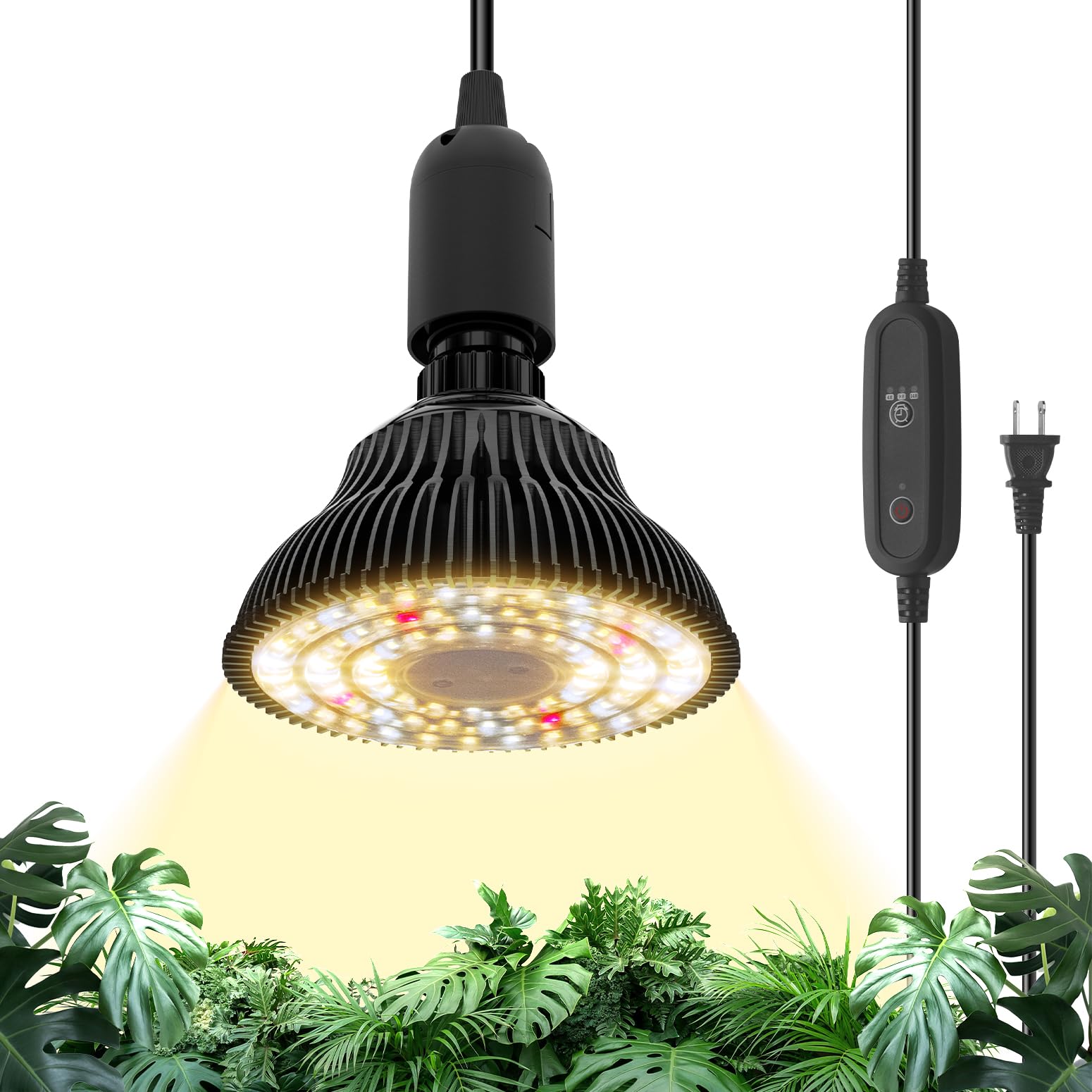 Bstrip Hanging Grow Light for Indoor Plants Full Spectrum, Black Plant Bulb with Optical Lens for Enhanced PPFD, Pendant Grow Li