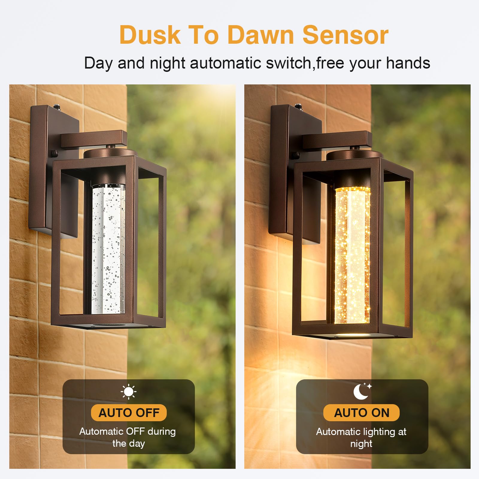 Vianis 2-Pack Outdoor Wall Lights, Dusk To Dawn Led Outside Lighting Fixtures For House, Oil Rubbed Bronze Modern Exterior Sconce Light Wall Mount Lanterns, Crystal Bubble Glass Garage Lights Lamps