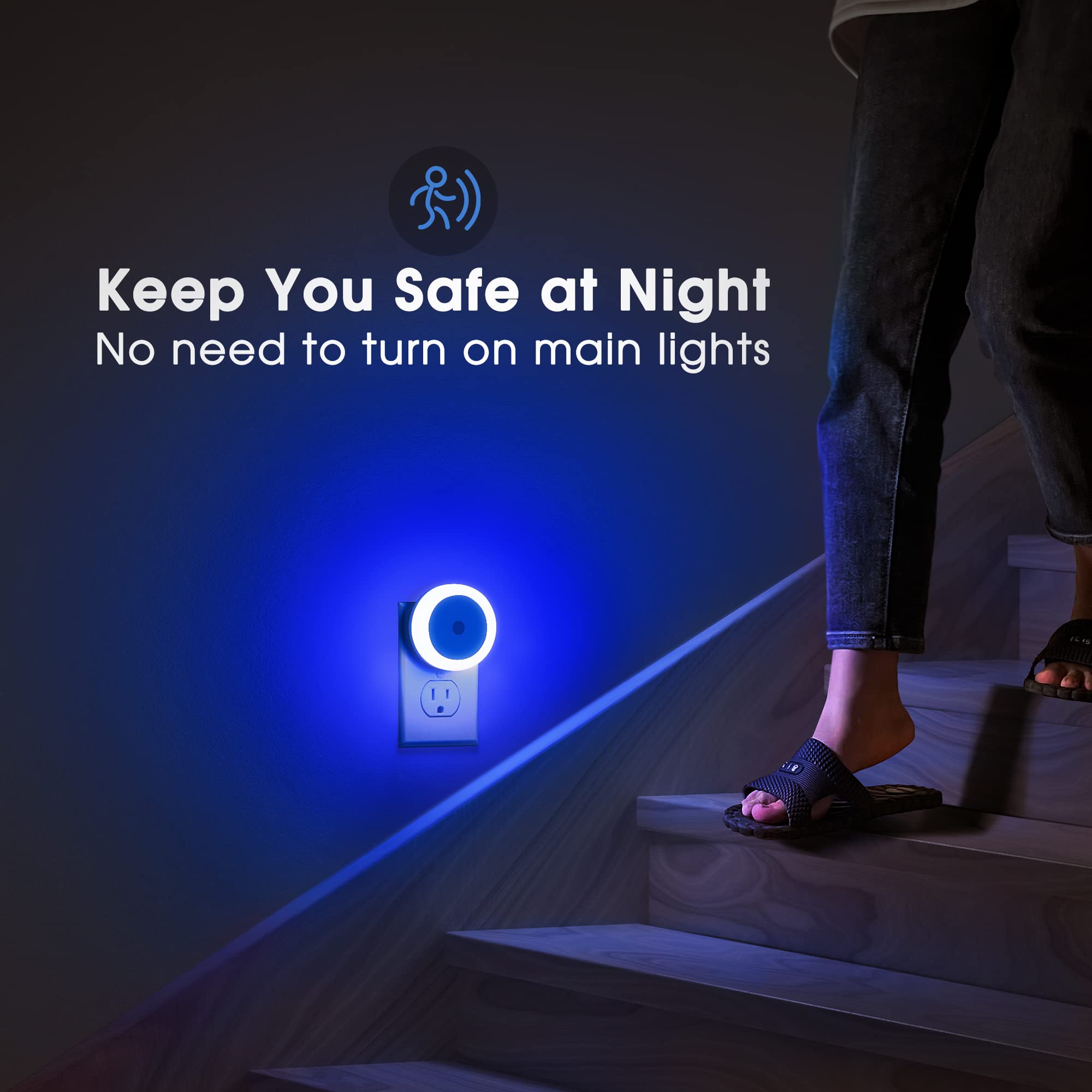 Briignite LED Night Light 4 Pack - Blue, Light Sensor, 0.6W, Wall Plug for Kids & Adults