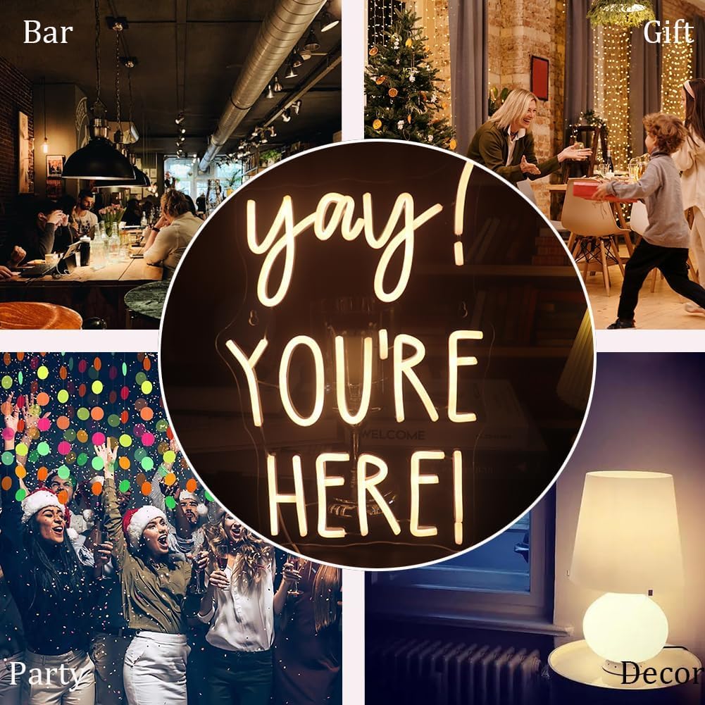 Led Yay! YouRe Here! Neon Sign  Positive Quotes Decorative Neon Lights For Home Room Classroom Wall Decor  Office Wall Decor Neon Light Sign  Christmas Birthday Gift Thanksgiving Gift(Warm White)