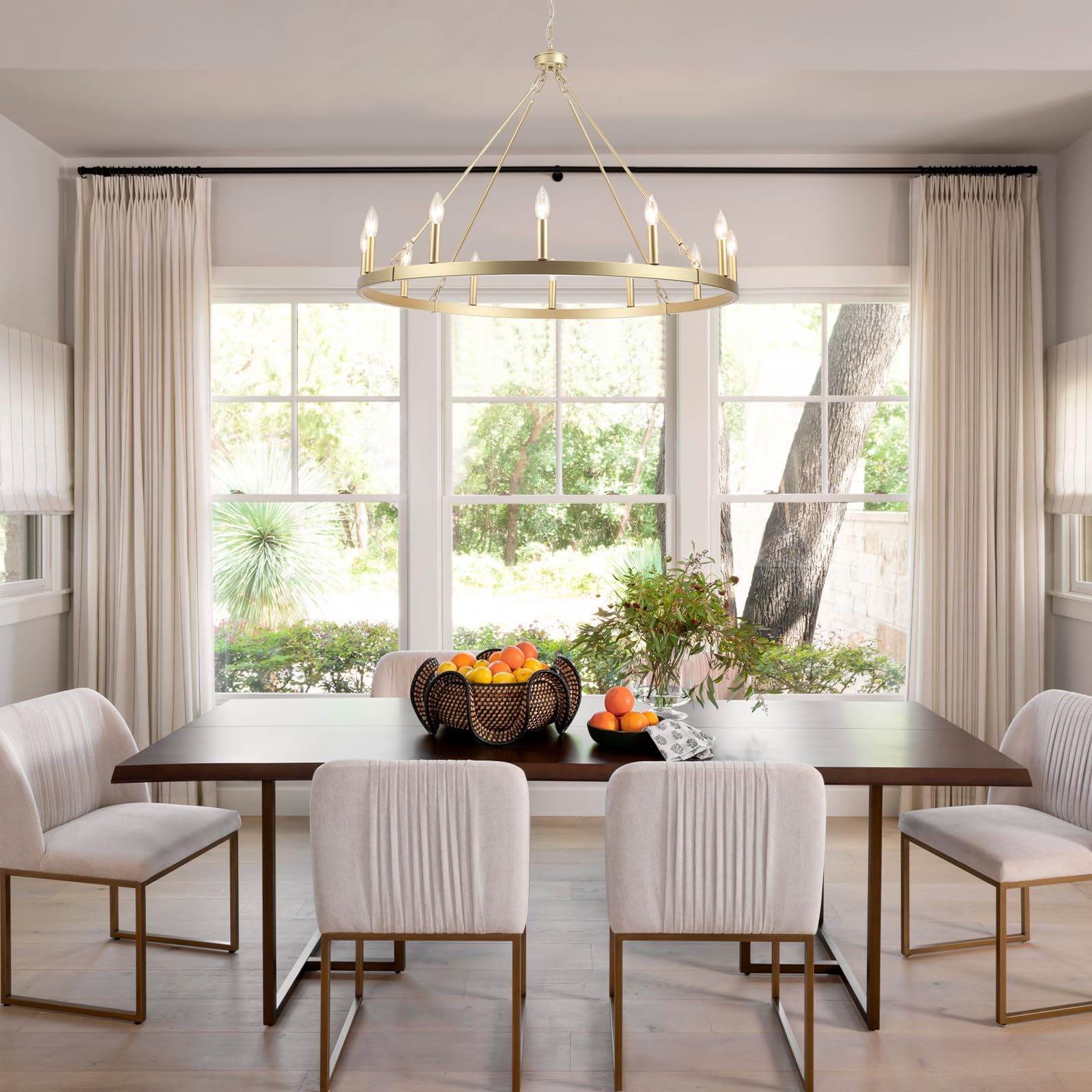 Zjvaive Gold Wagon Wheel Chandelier Diam 38 12 Lights Modern Farmhouse Round Chandeliers For Dining Room Rustic Vintage Pendant