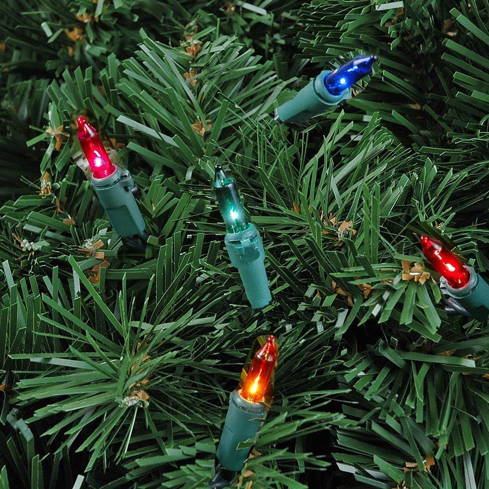 Novelty Lights 100 Light Multi Christmas Mini String Light Set, Green Wire, Indoor/Outdoor Ul Listed, 50' Long